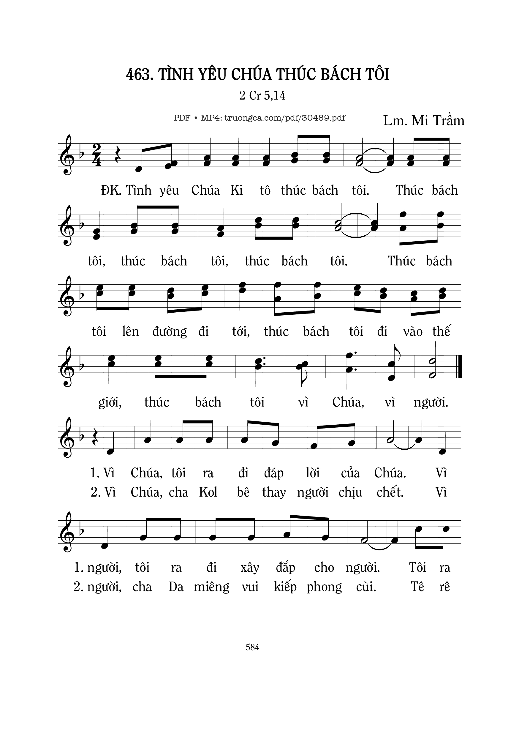 Sheet nhạc PDF bài Tình yêu Chúa thúc bách tôi