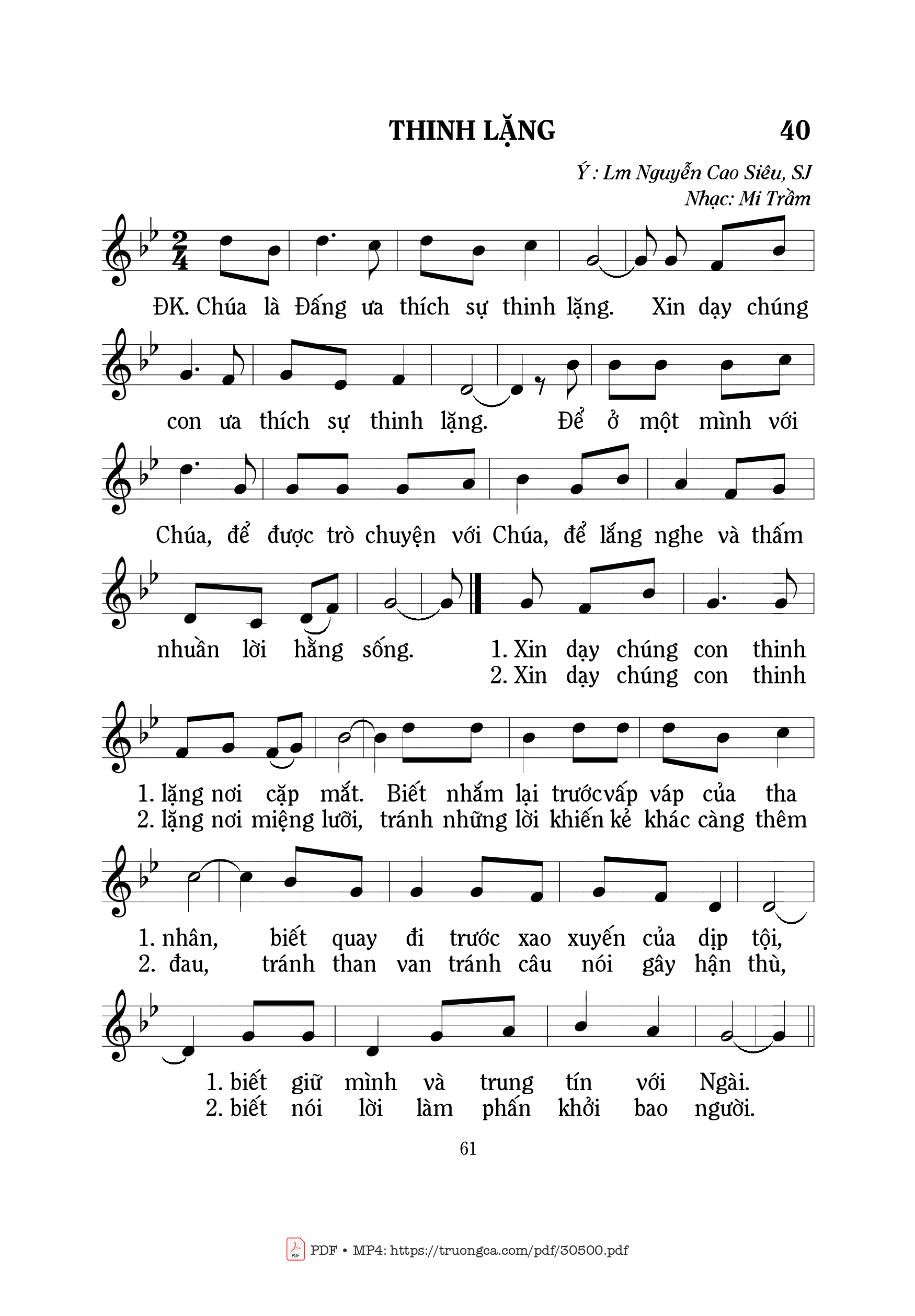 Sheet nhạc PDF bài Thinh lặng - Mi Trầm