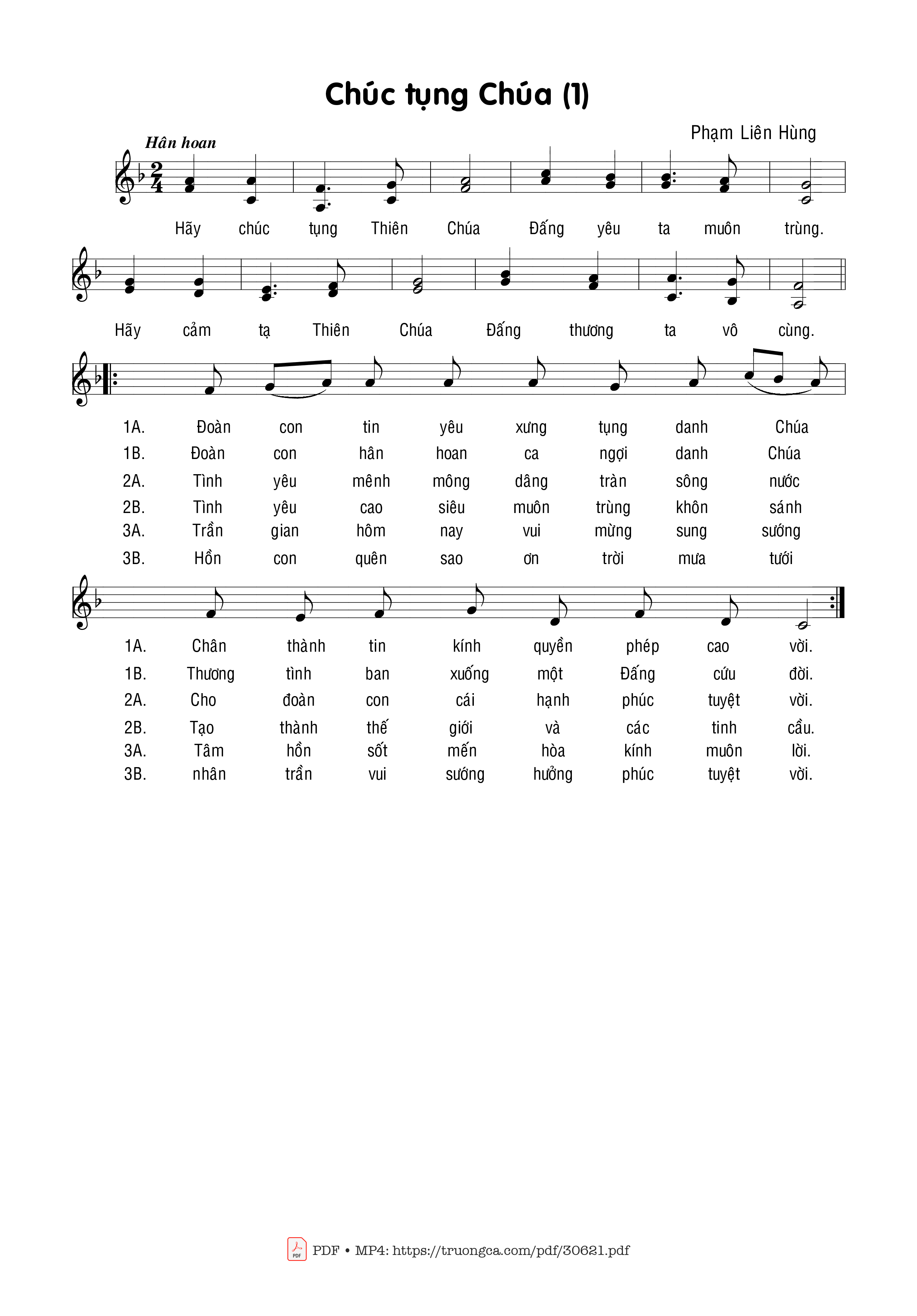 Trang 1 của Sheet nhạc PDF bài hát Chúc tụng Chúa (1) - Phạm Liên Hùng