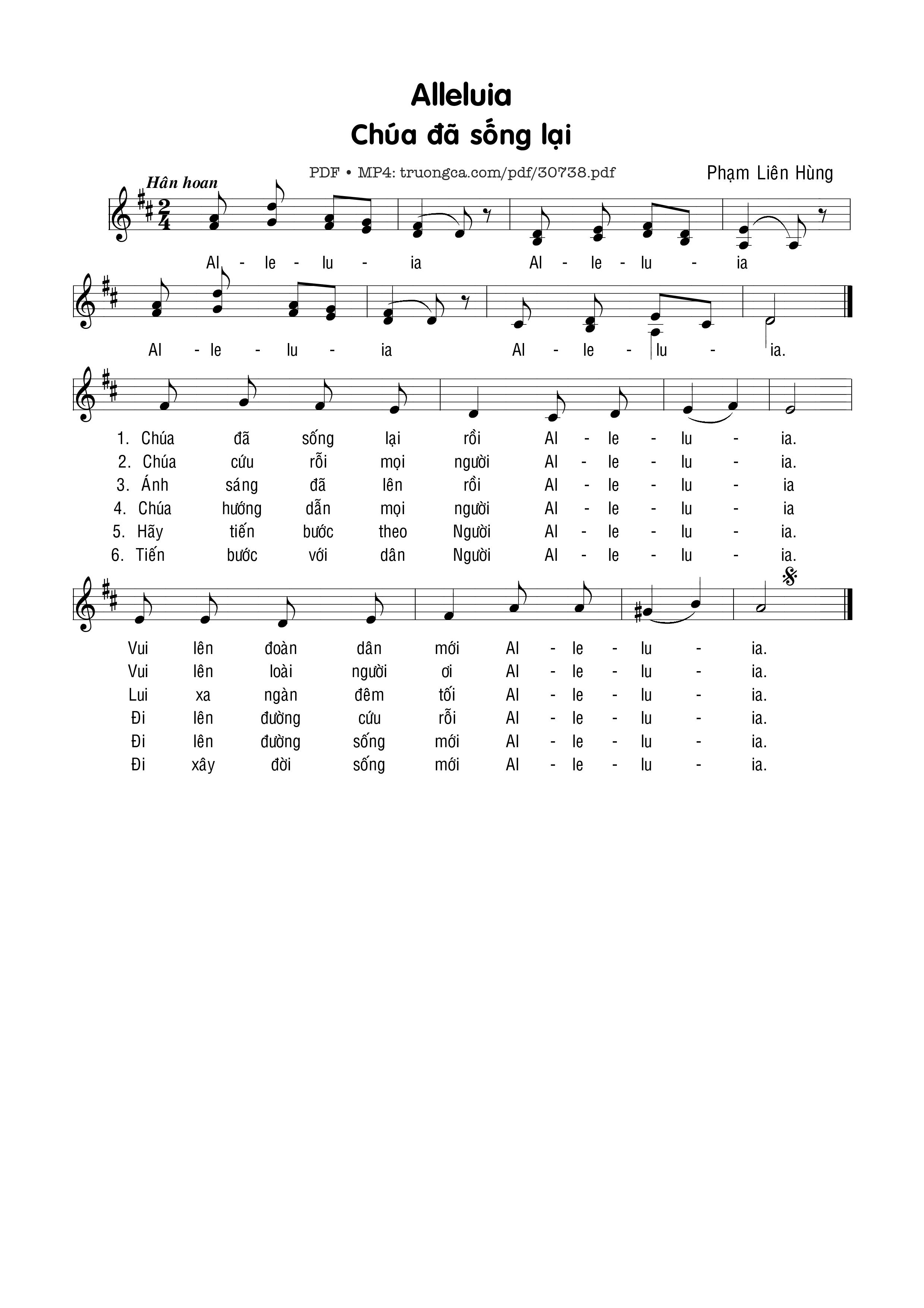 Sheet nhạc PDF bài Alleluia Chúa đã sống lại
