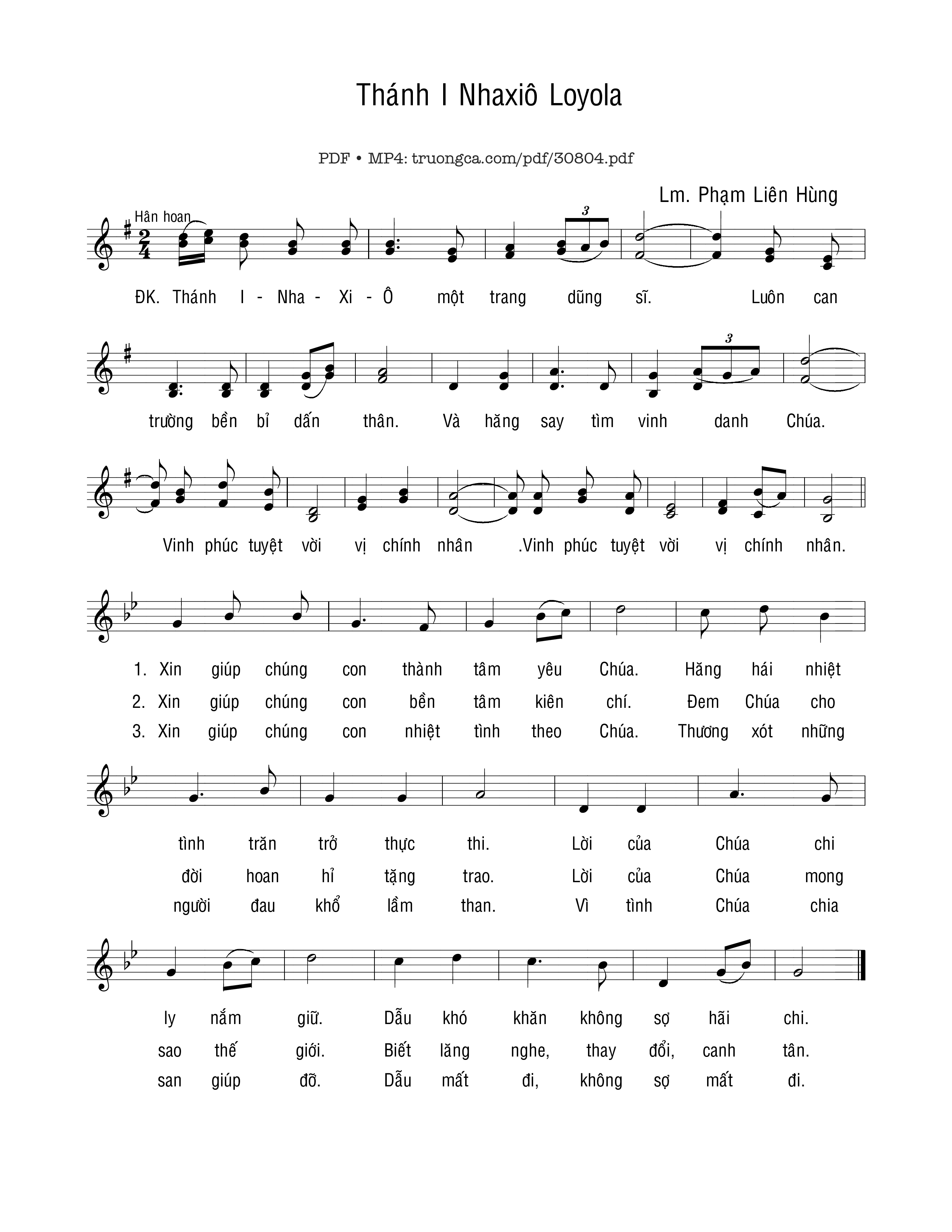 Sheet nhạc PDF bài Thánh Inhaxiô Loyola