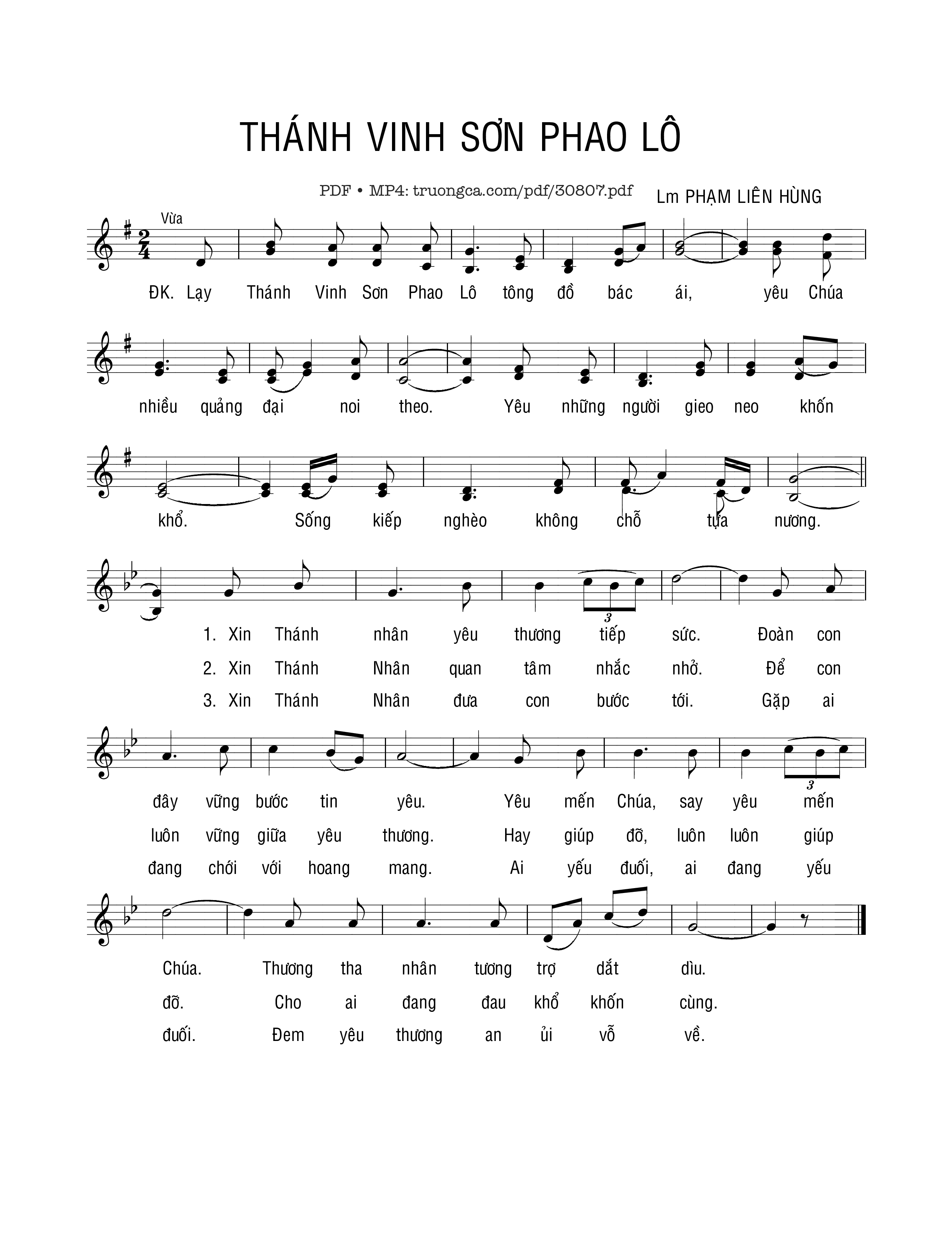 Sheet nhạc PDF bài Thánh Vinh Sơn Phaolô