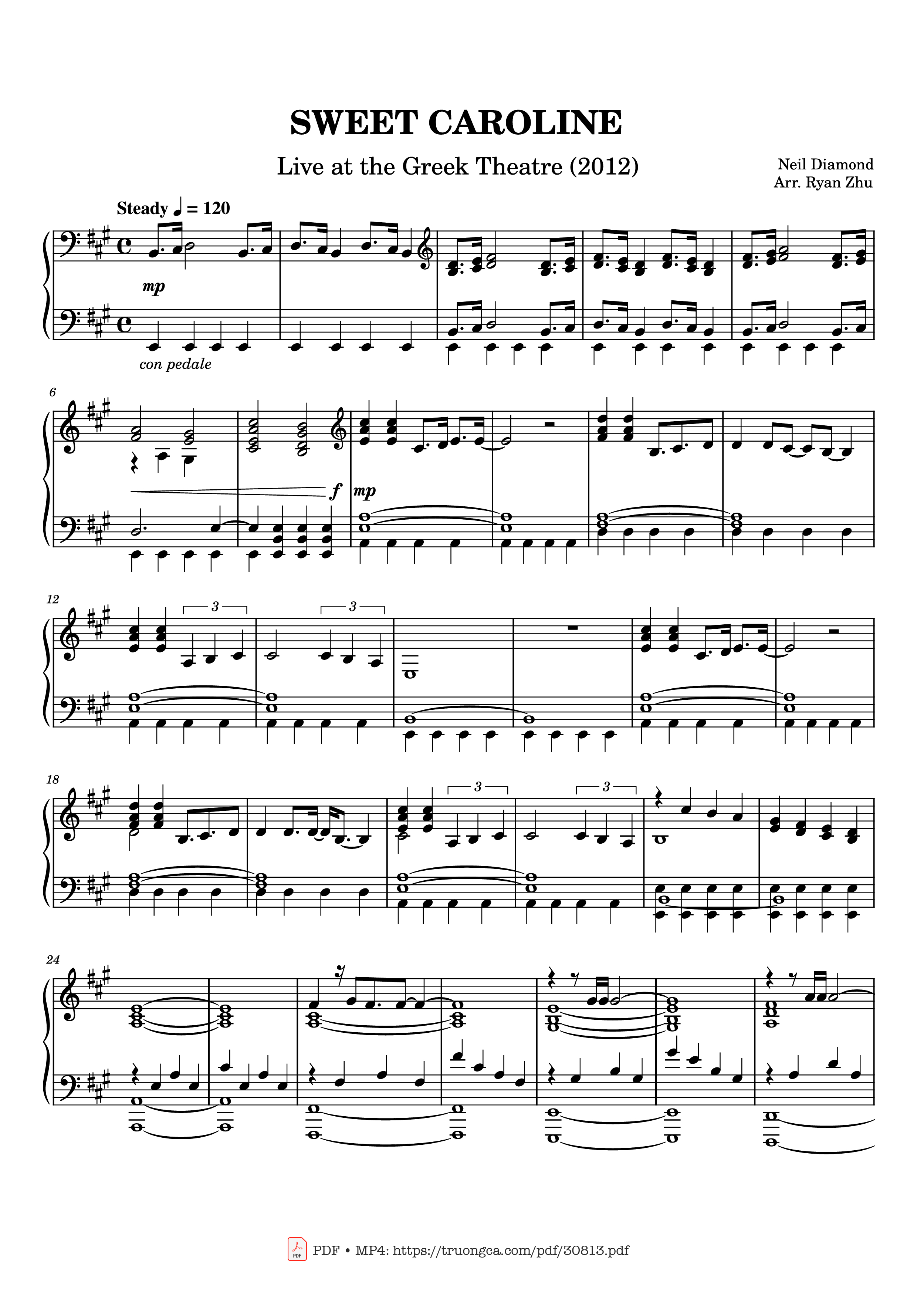 Sheet nhạc PDF bài Sweet Caroline Piano
