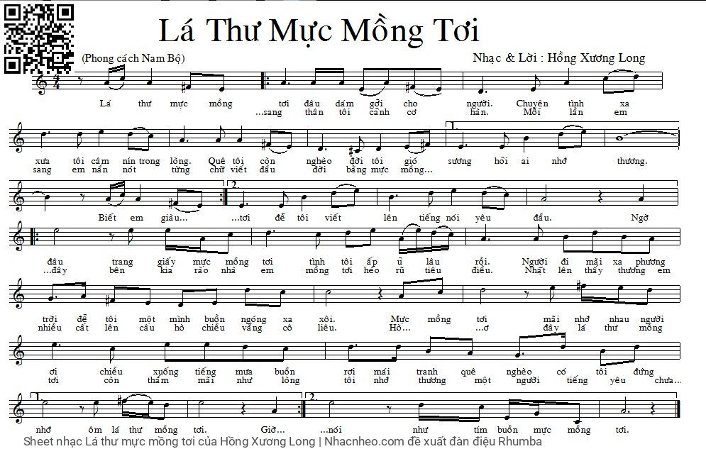 Sheet nhạc Lá thư mực mồng tơi