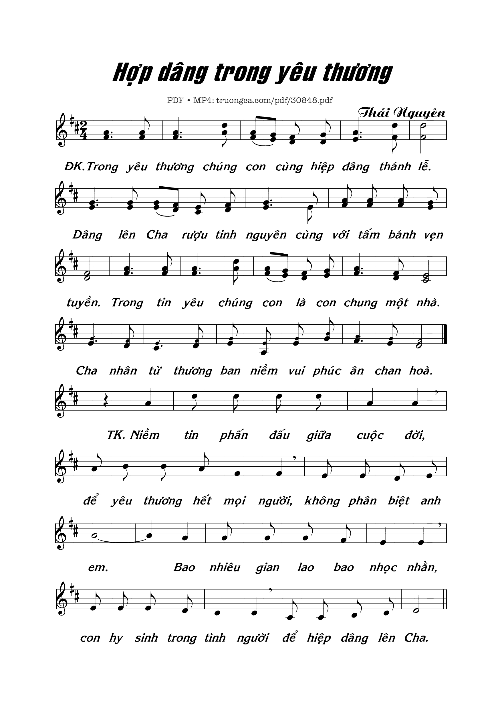 Sheet nhạc PDF bài Hợp dâng trong yêu thương