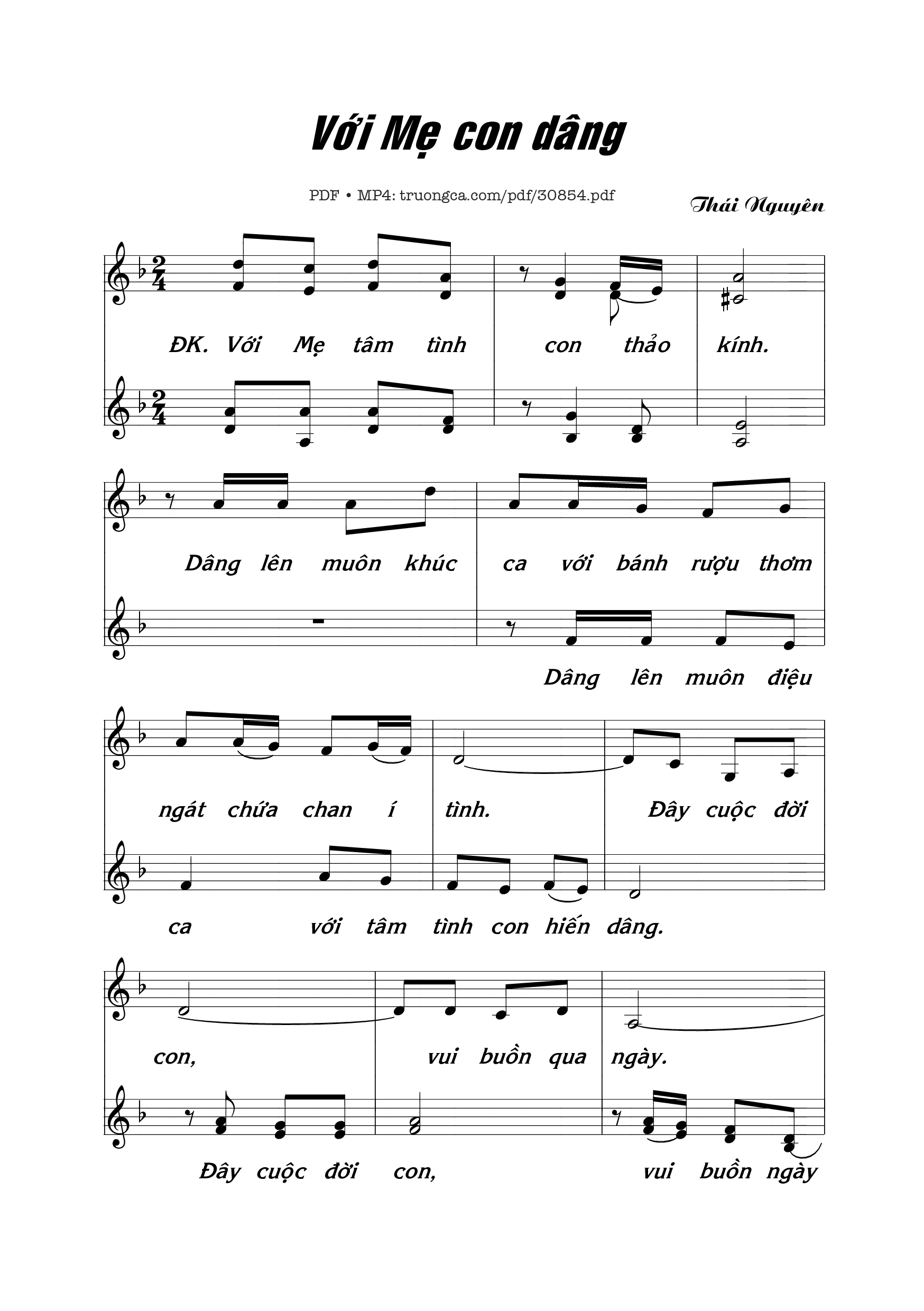Sheet nhạc PDF bài Với Mẹ con dâng