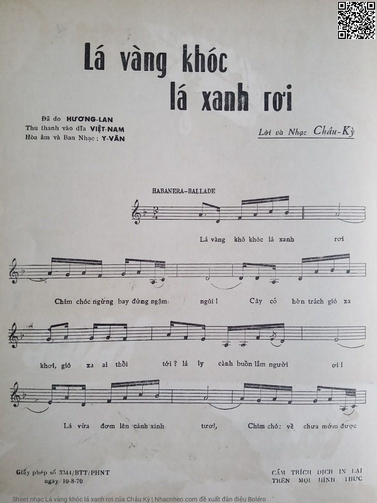 Trang 4 của Sheet nhạc PDF bài hát Lá vàng khóc lá xanh rơi - Châu Kỳ, 1.Lá vàng khô khóc lá xanh  rơi. Chim chóc ngừng bay, đứng ngậm  ngùi Cây cỏ  hờn trách gió xa  xôi