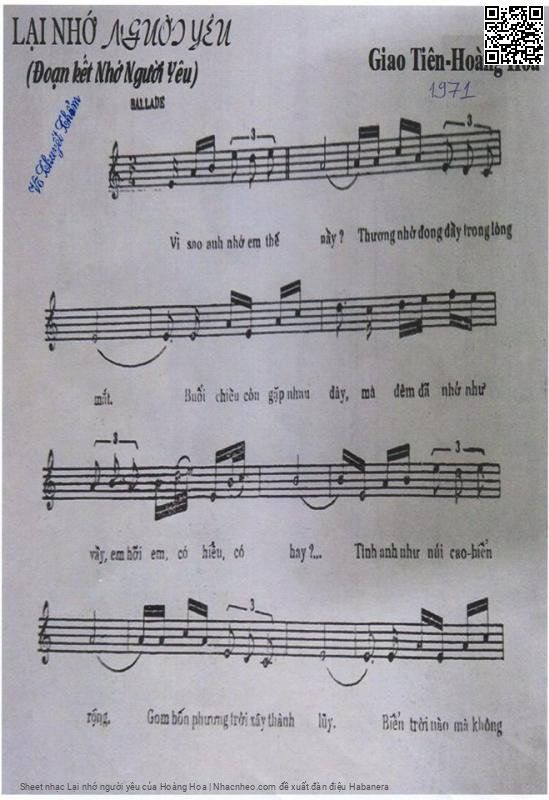 Trang 1 của Sheet nhạc PDF bài hát Lại nhớ người yêu - Hoàng Hoa, 1. Vì sao anh nhớ em thế  này?. Thương nhớ đong  đầy trong lòng  mắt Buổi chiều còn gặp nhau  đây