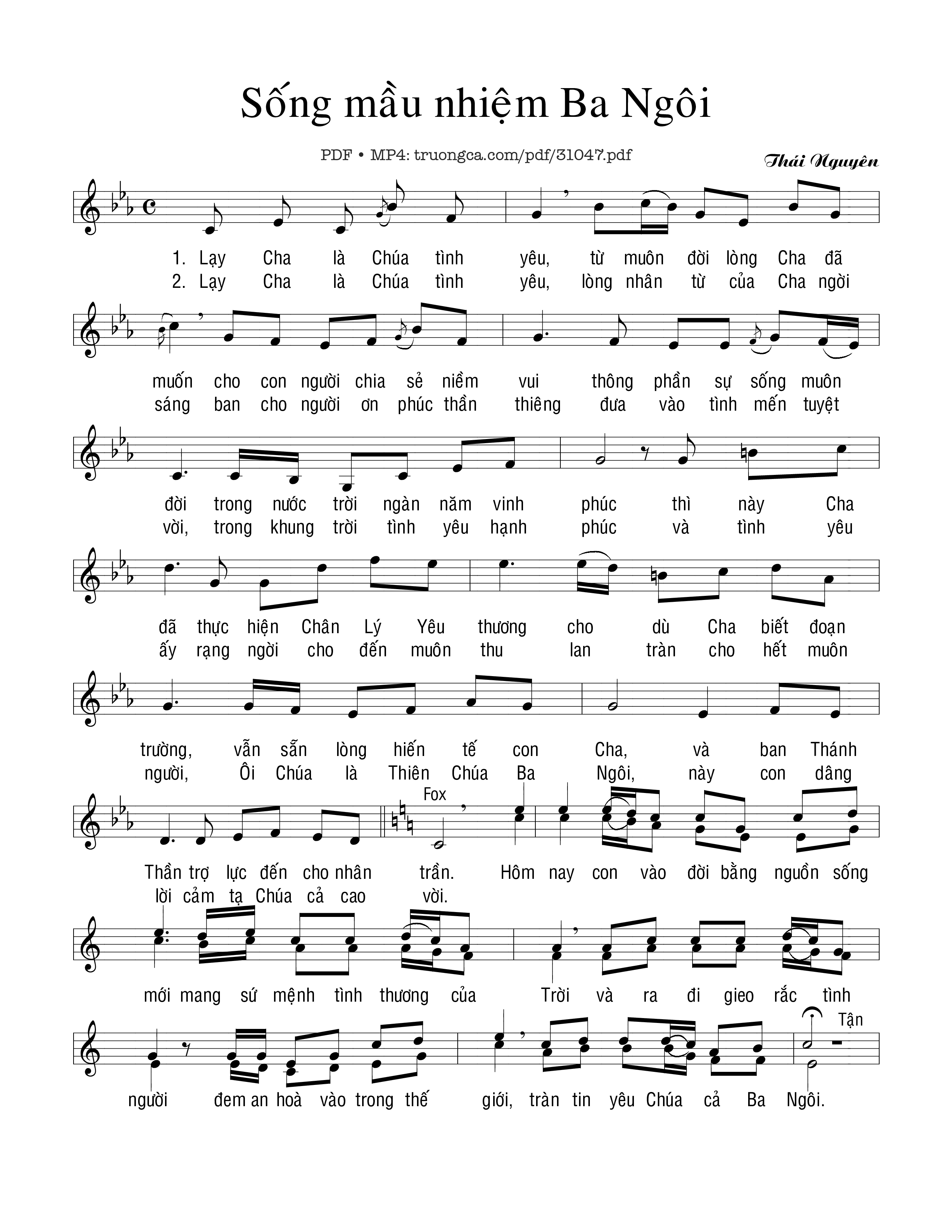 Sheet nhạc PDF bài Sống mầu nhiệm Ba Ngôi