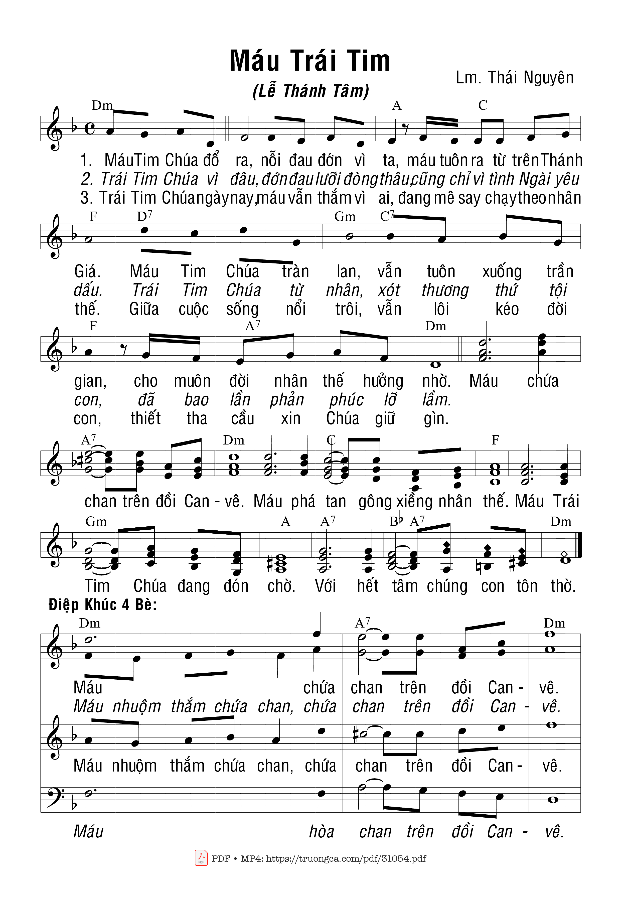 Sheet nhạc PDF bài Máu Trái Tim - Thái Nguyên