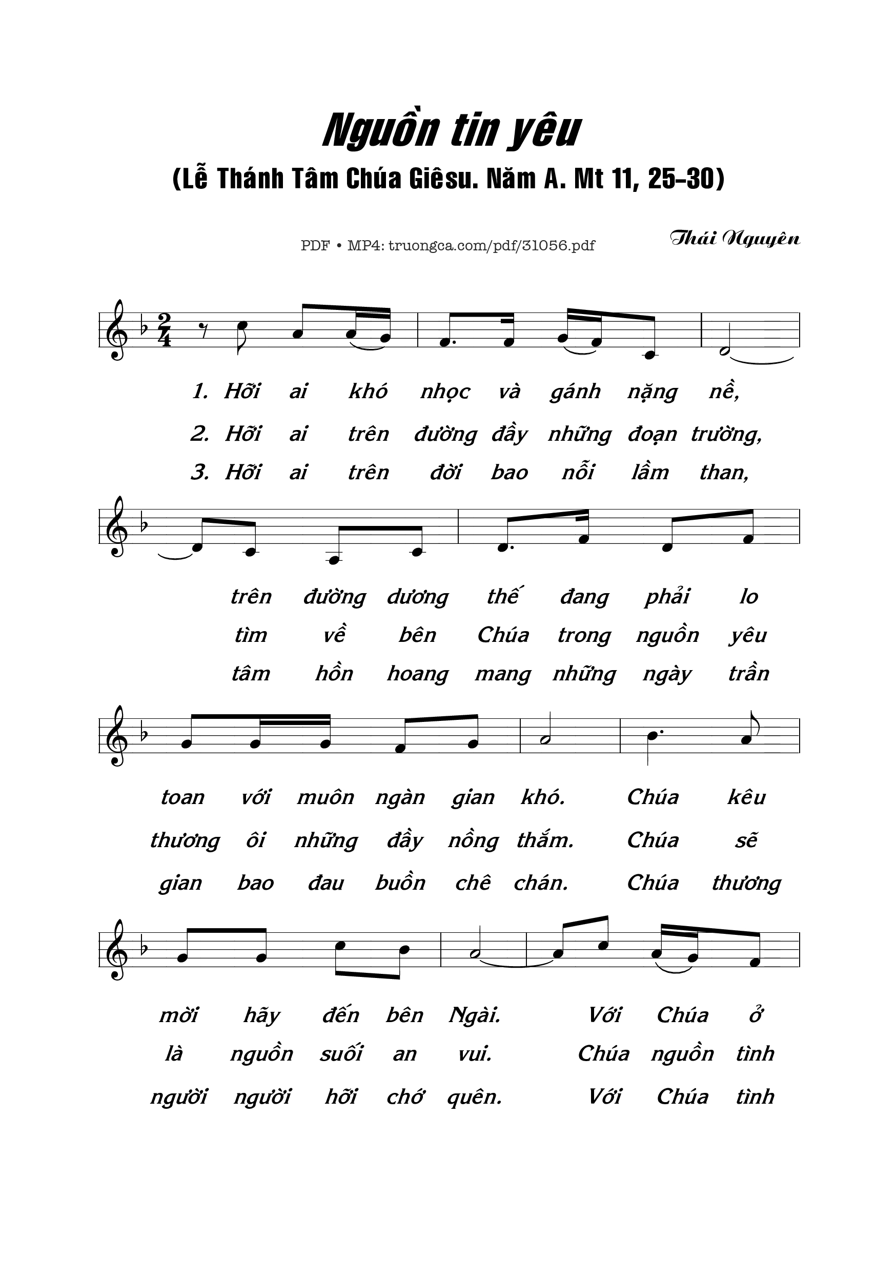 Trang 1 của Sheet nhạc PDF bài hát Nguồn tin yêu - Thái Nguyên