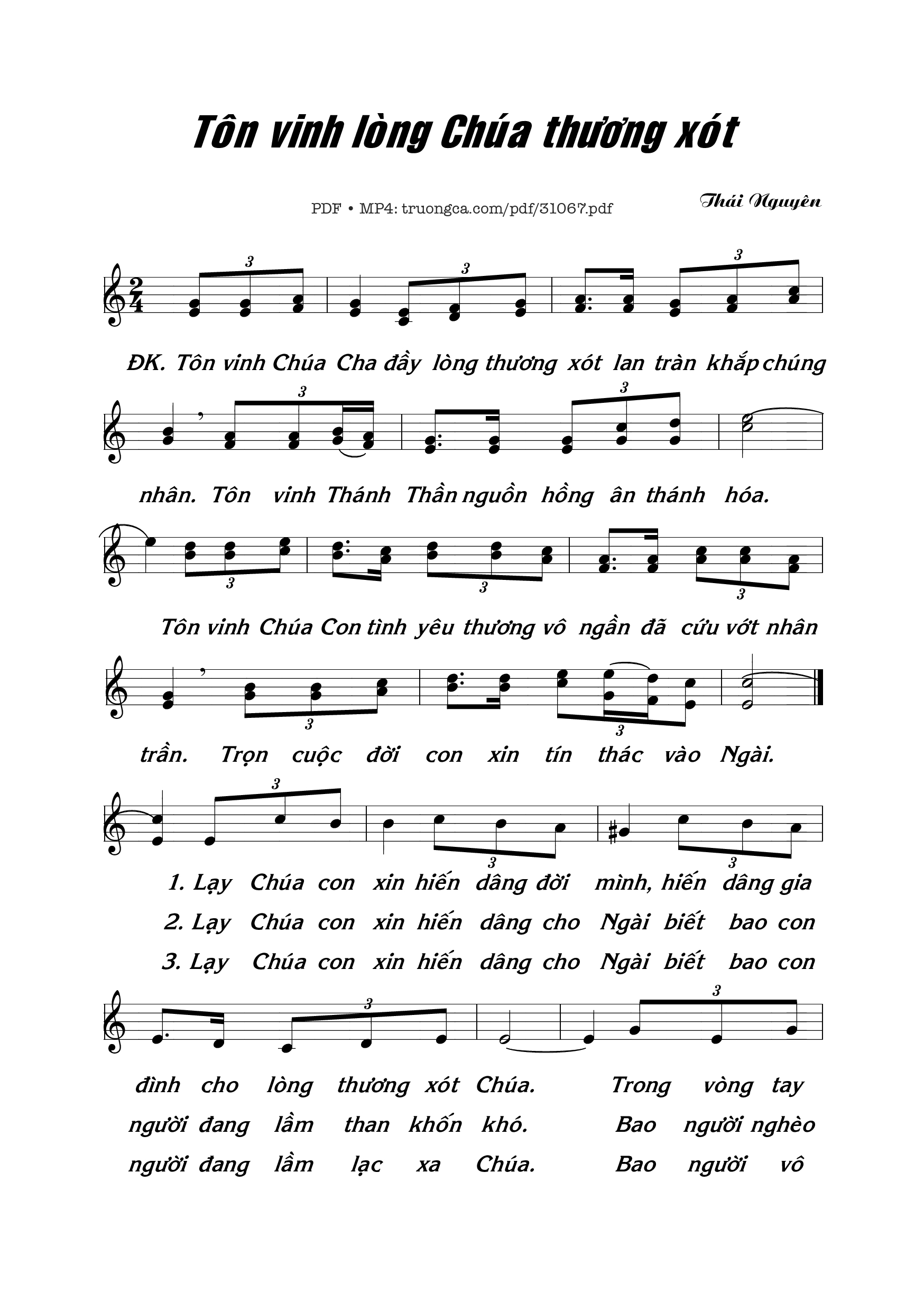 Sheet nhạc PDF bài Tôn vinh lòng Chúa thương xót