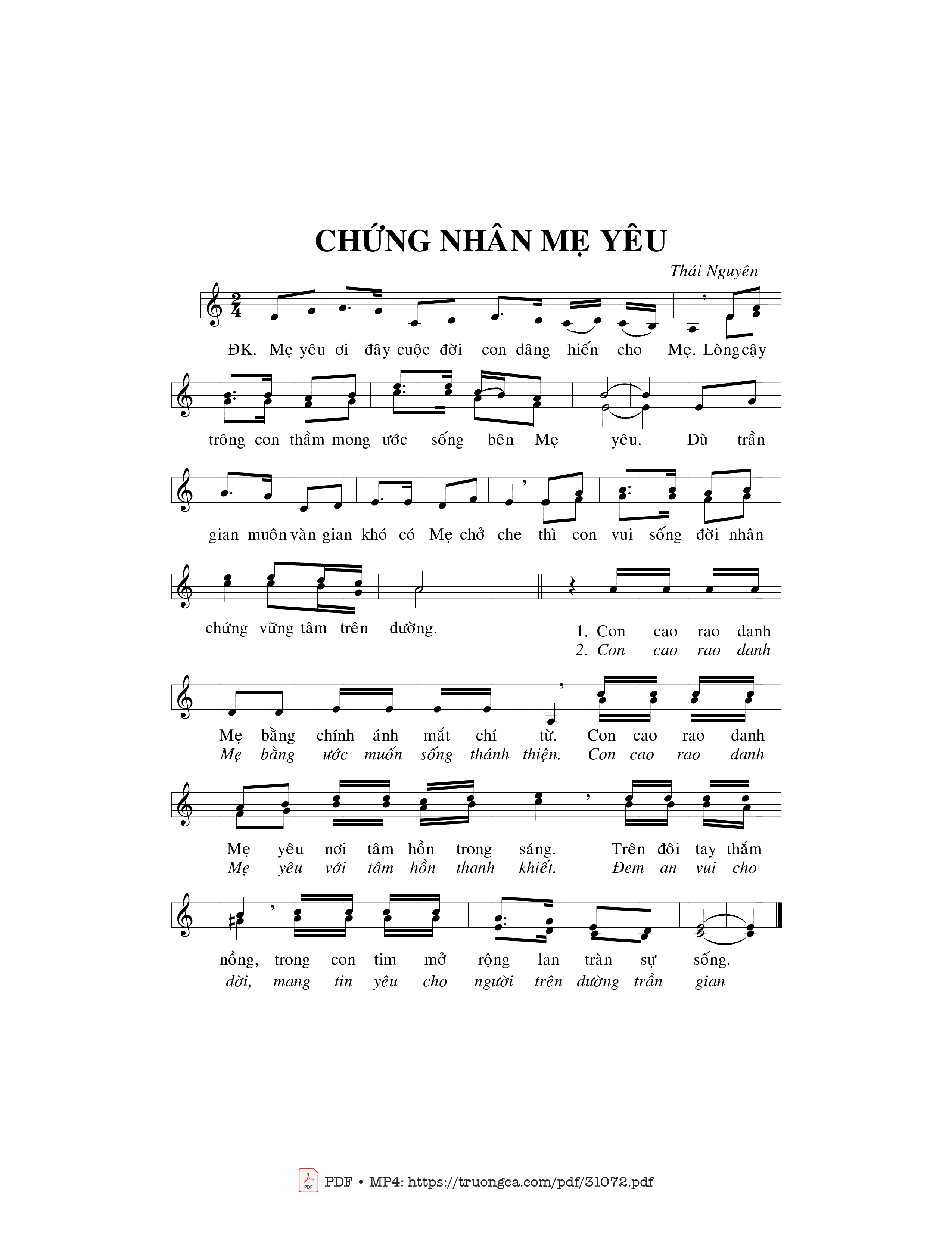 Trang 1 của Sheet nhạc PDF bài hát Chứng nhân Mẹ yêu - Thái Nguyên