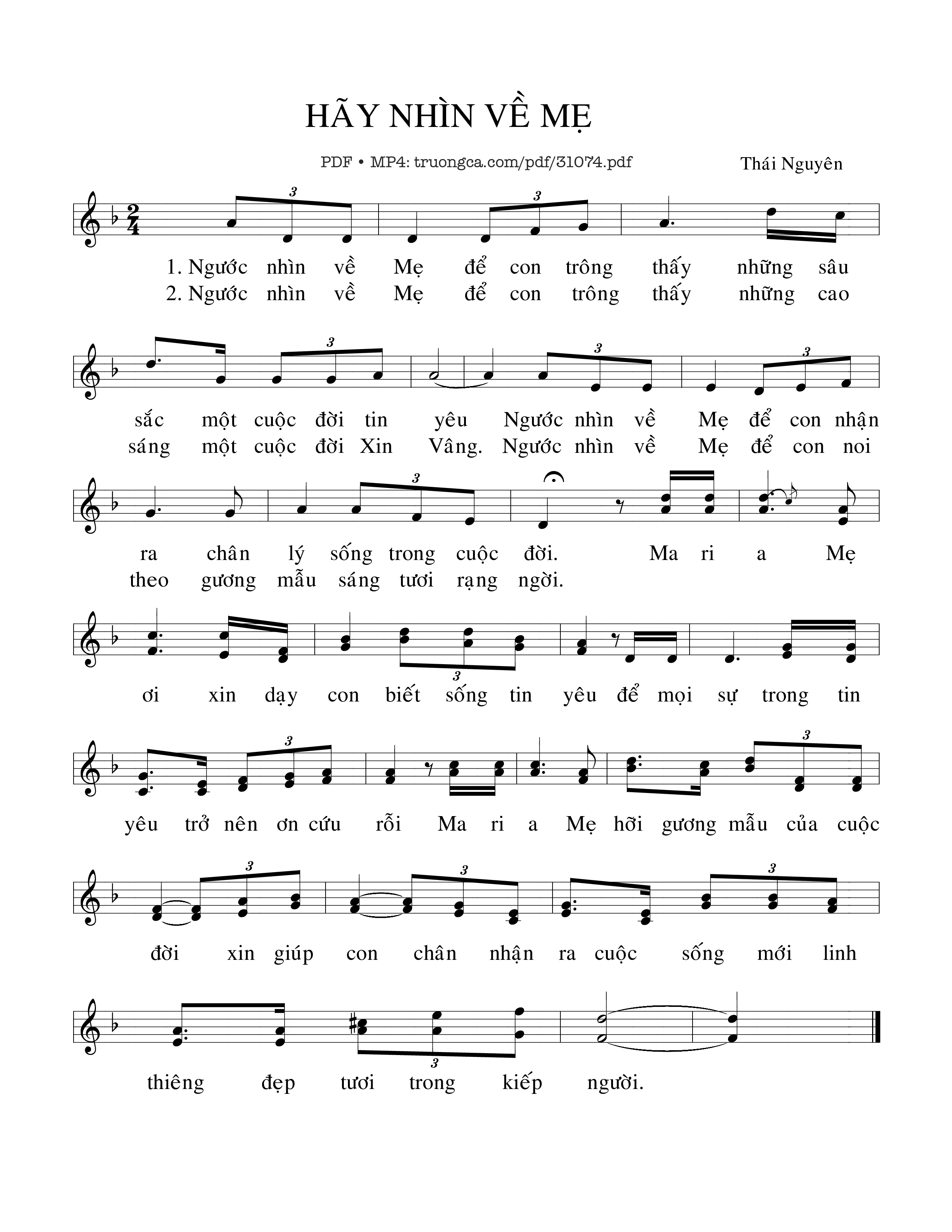 Trang 1 của Sheet nhạc PDF bài hát Hãy nhìn về Mẹ - Thái Nguyên