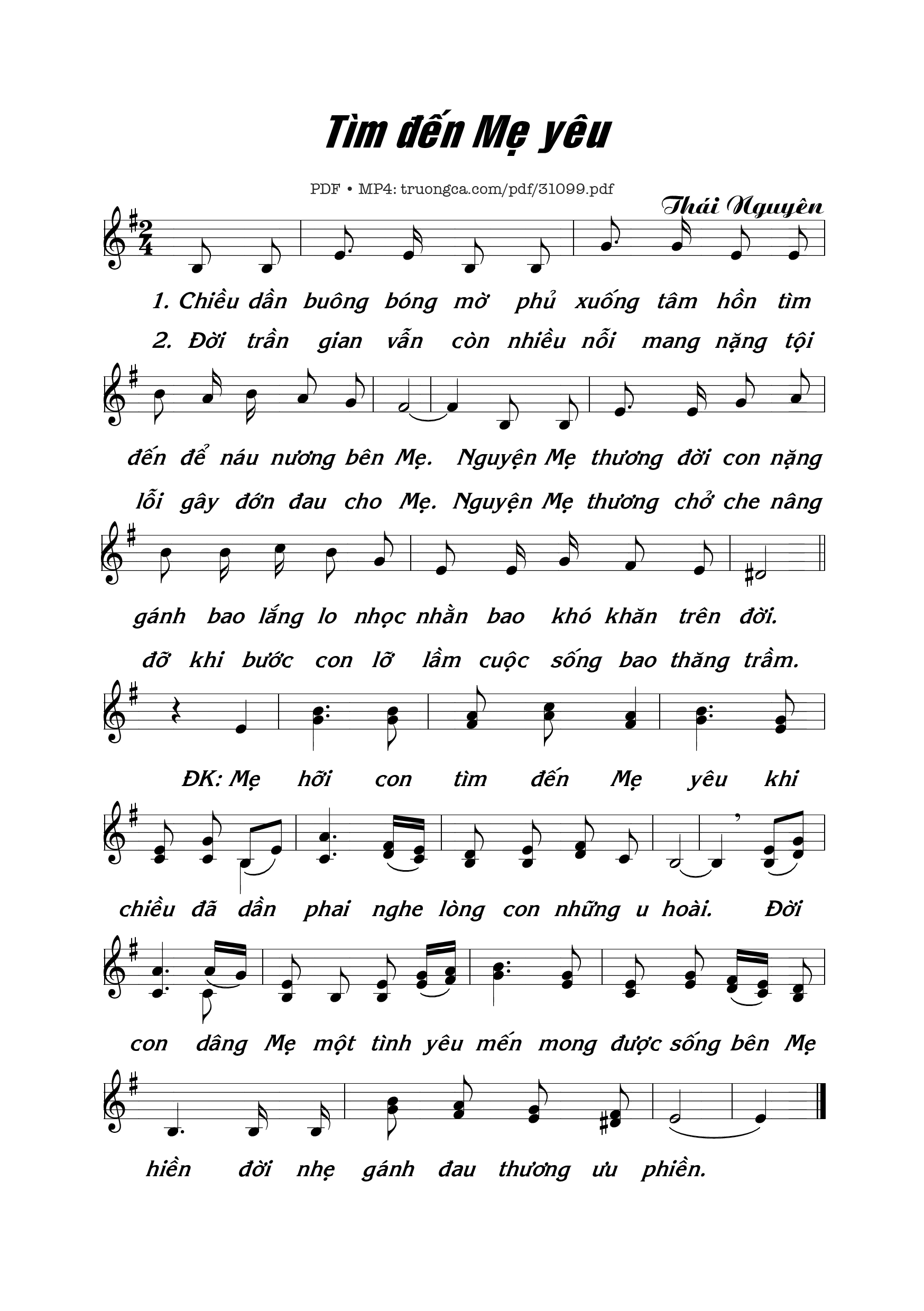 Sheet nhạc PDF bài Tìm Đến Mẹ Yêu