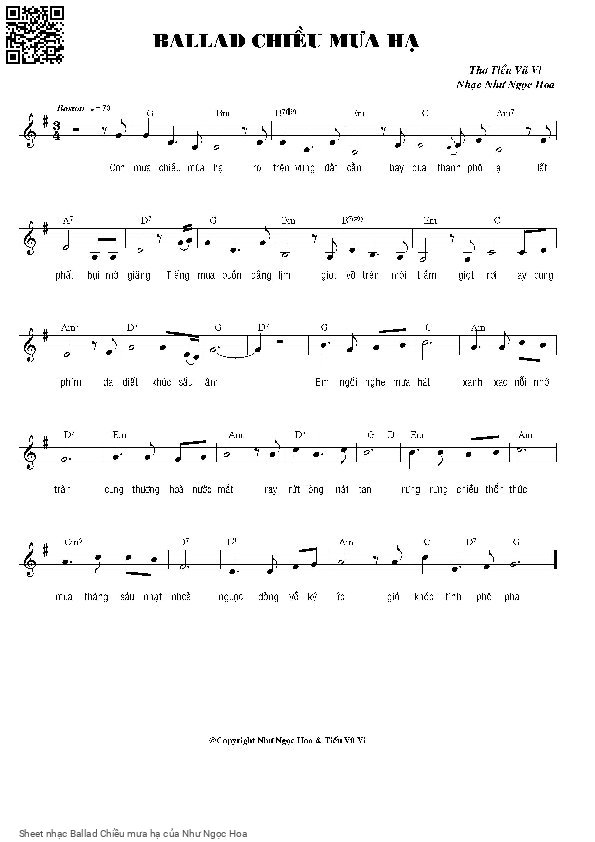 Trang 1 của Sheet nhạc PDF bài hát Ballad Chiều mưa hạ - Như Ngọc Hoa, Cơn  mưa chiều mùa  hạ. Rơi  trên vùng đất  cằn Bay  qua thành phố  lạ