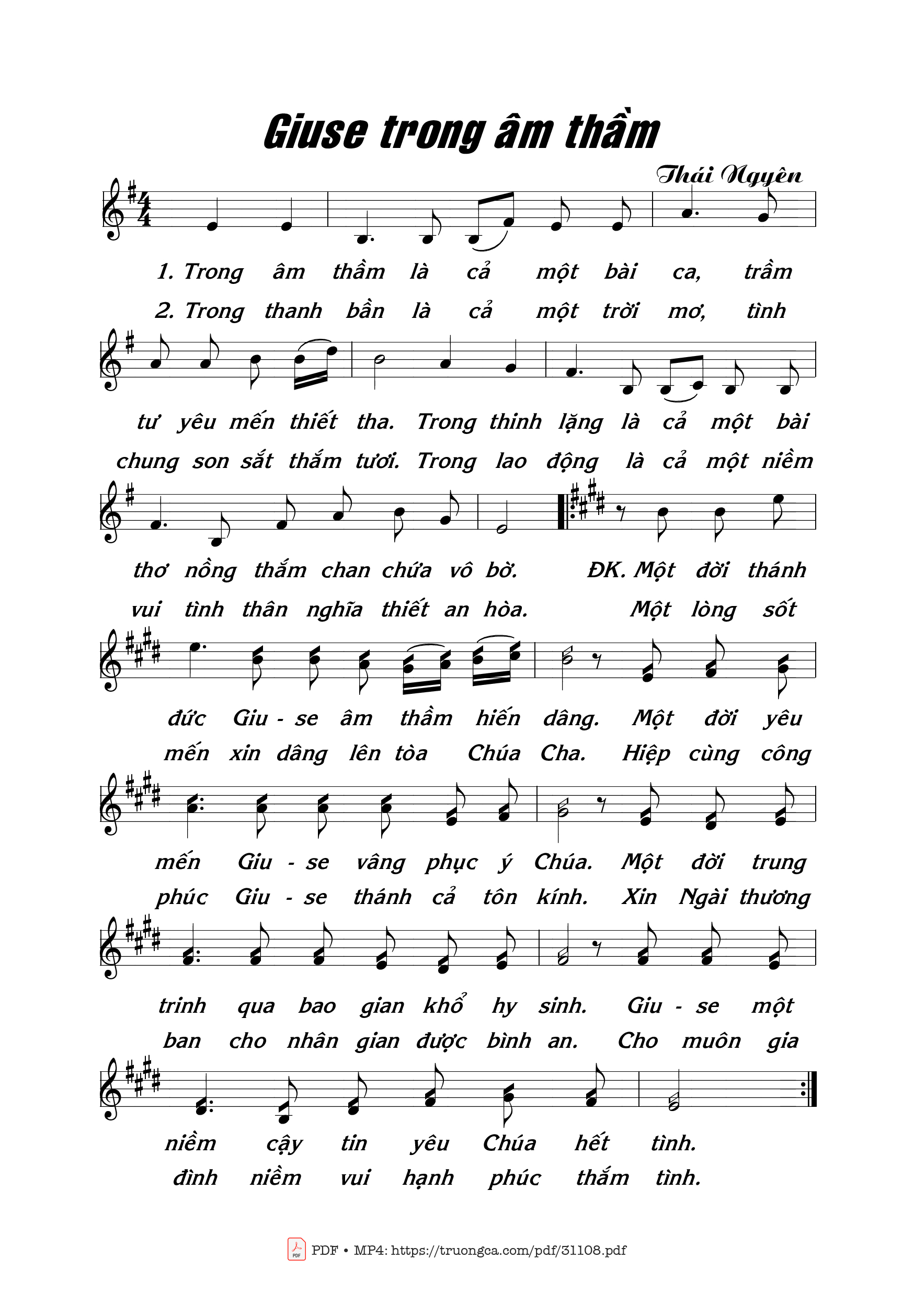 Sheet nhạc PDF bài Giuse trong âm thầm