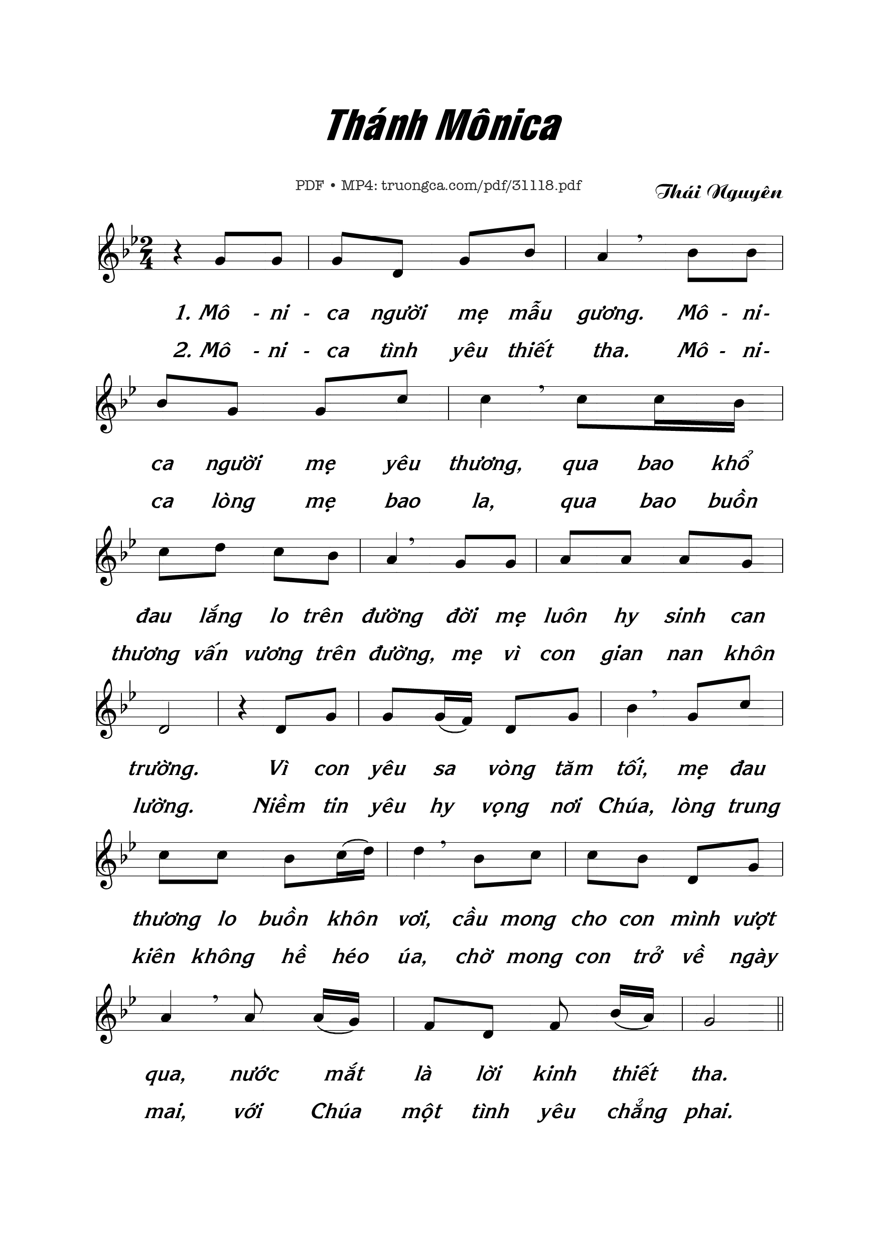 Trang 1 của Sheet nhạc PDF bài hát Thánh Mônica - Thái Nguyên