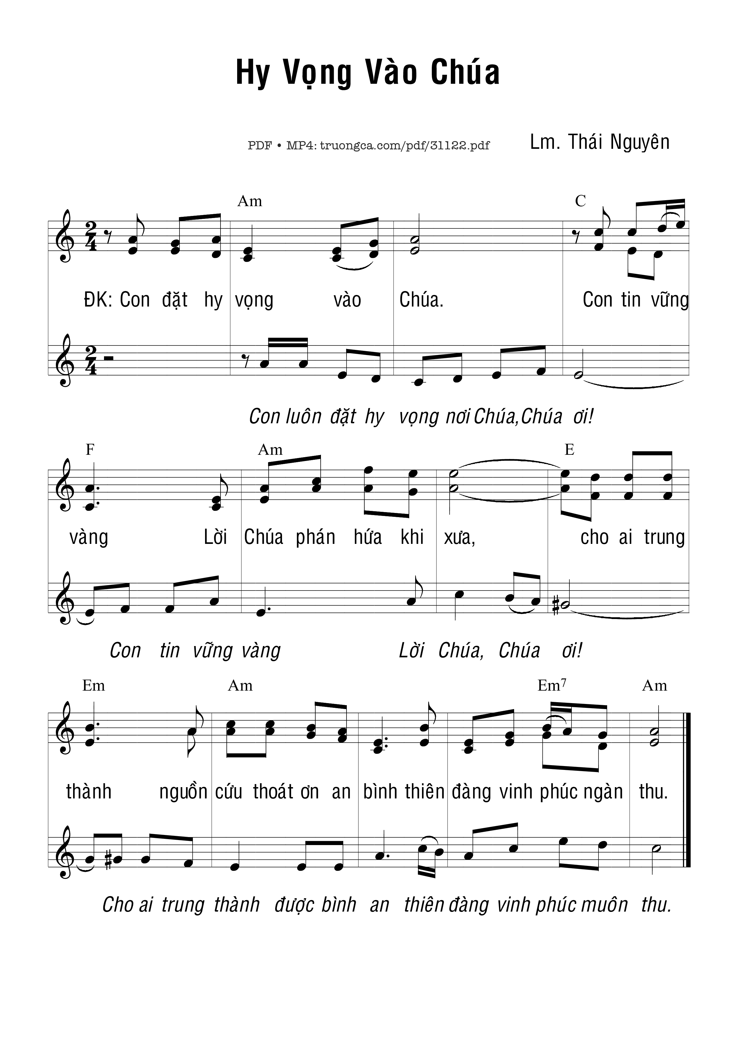 Sheet nhạc PDF bài Hy vọng vào Chúa