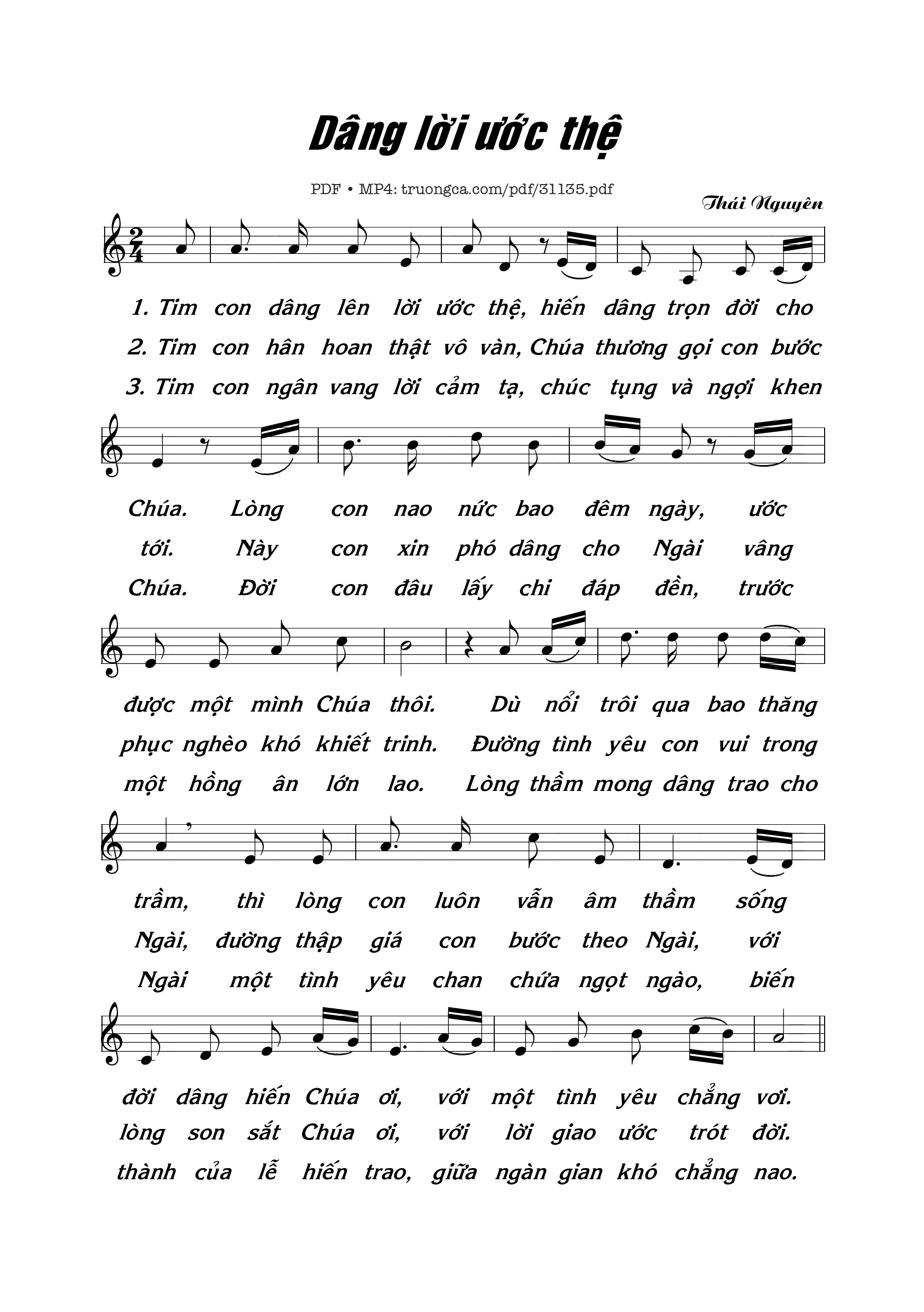 Sheet nhạc PDF bài Dâng lời ước thệ