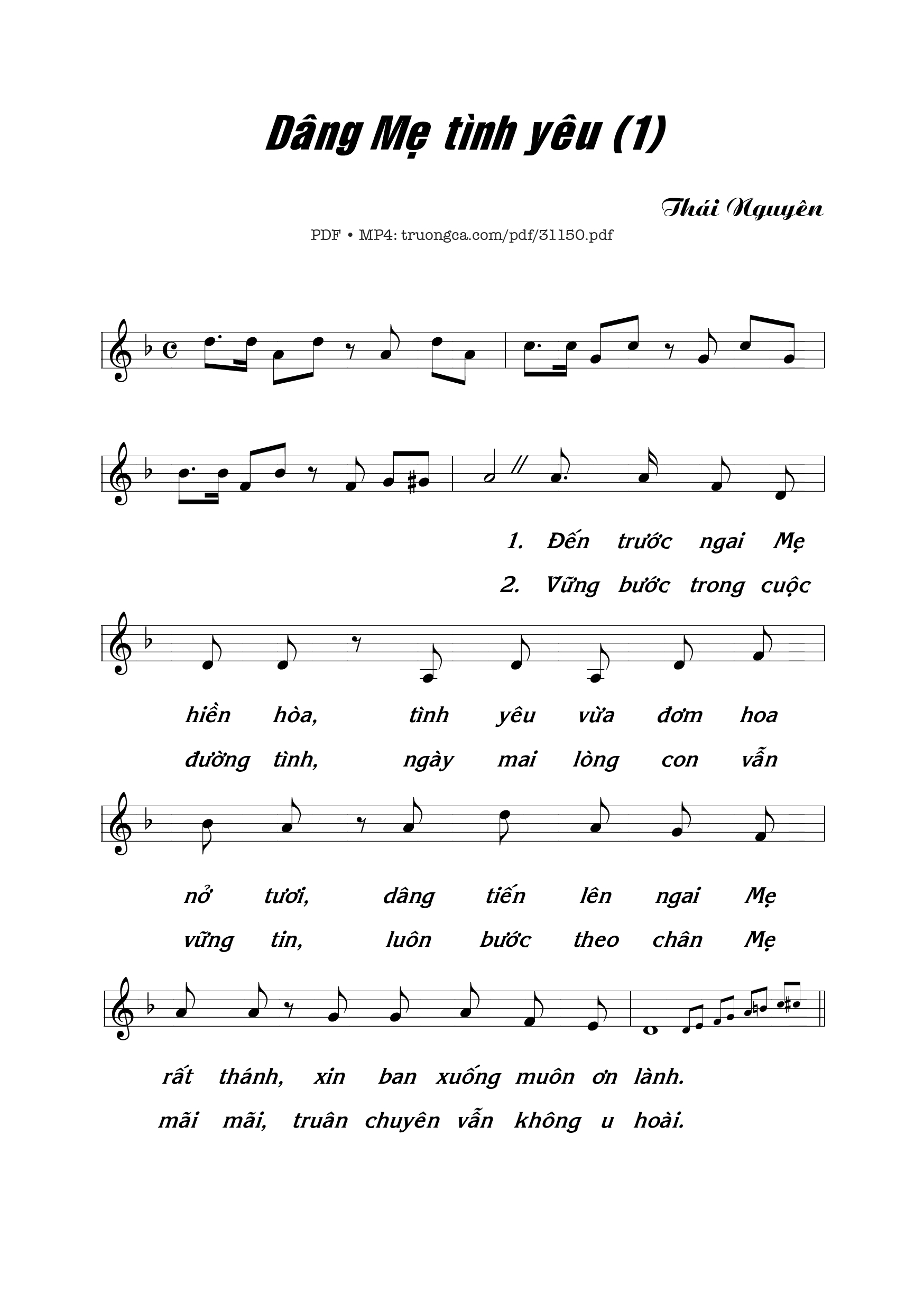 Sheet nhạc PDF bài Dâng Mẹ tình yêu 1