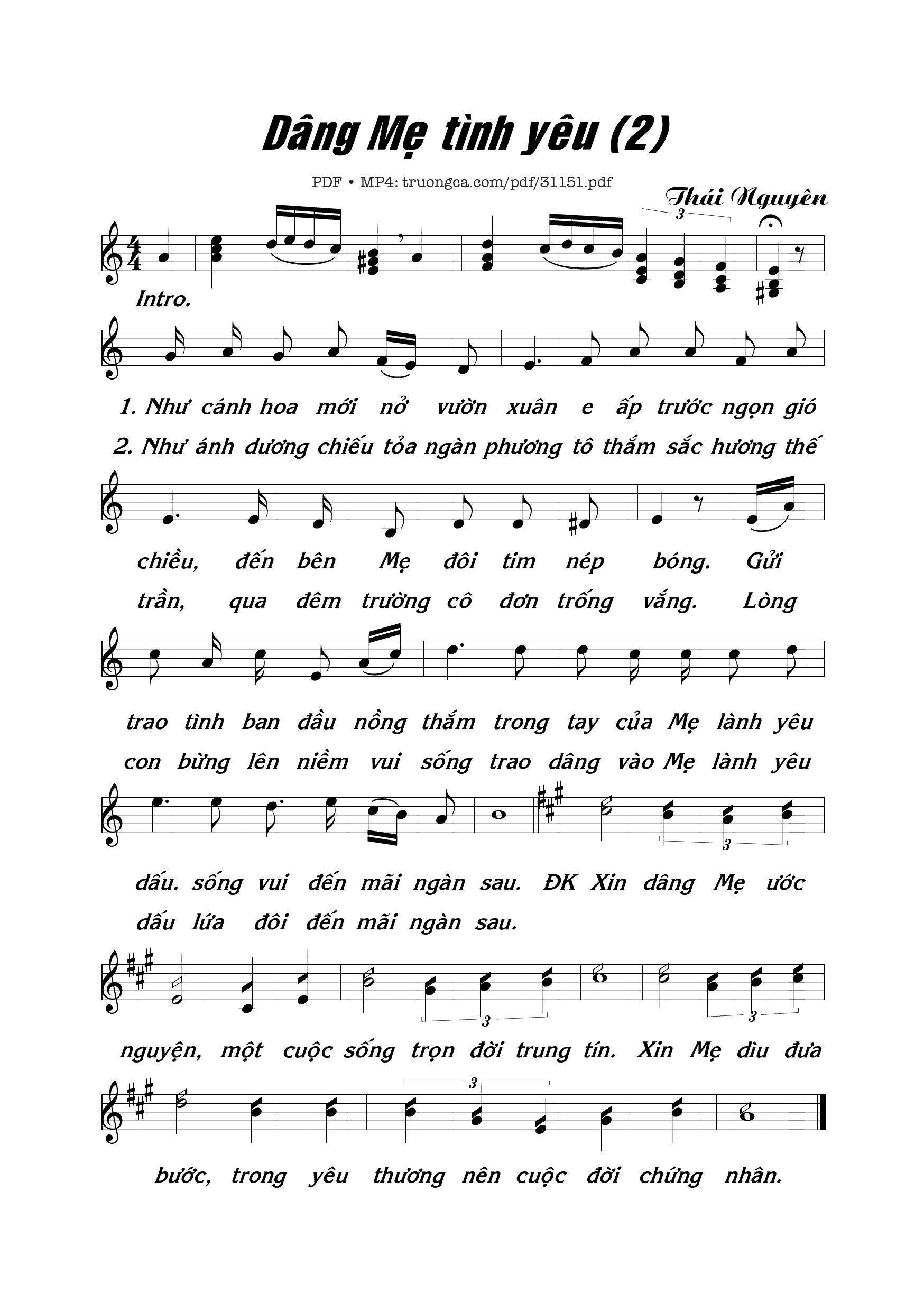 Sheet nhạc PDF bài Dâng Mẹ tình yêu 2