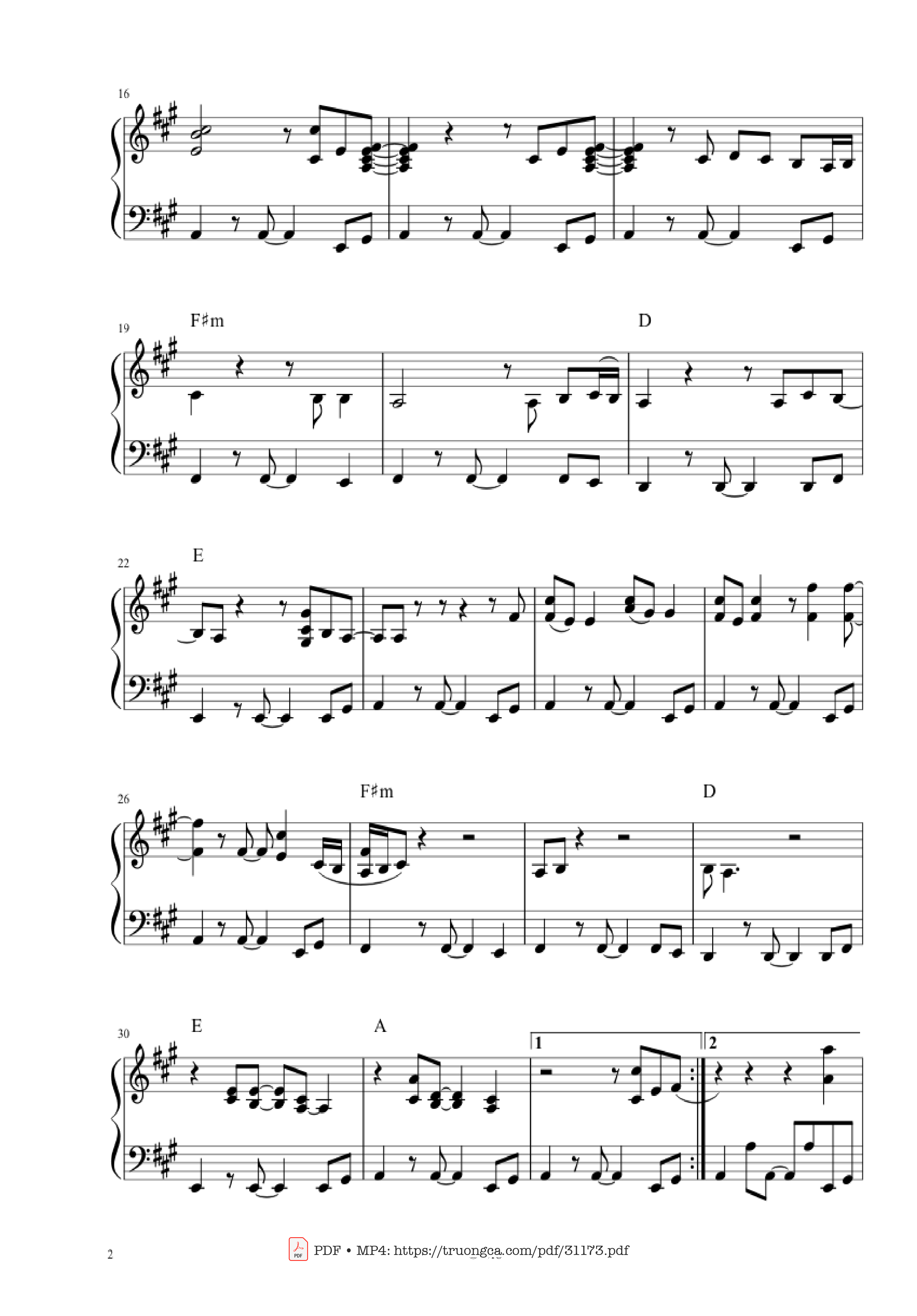 Trang 2 của Sheet nhạc PDF bài hát Stand by me Piano - Benjamin Earl King