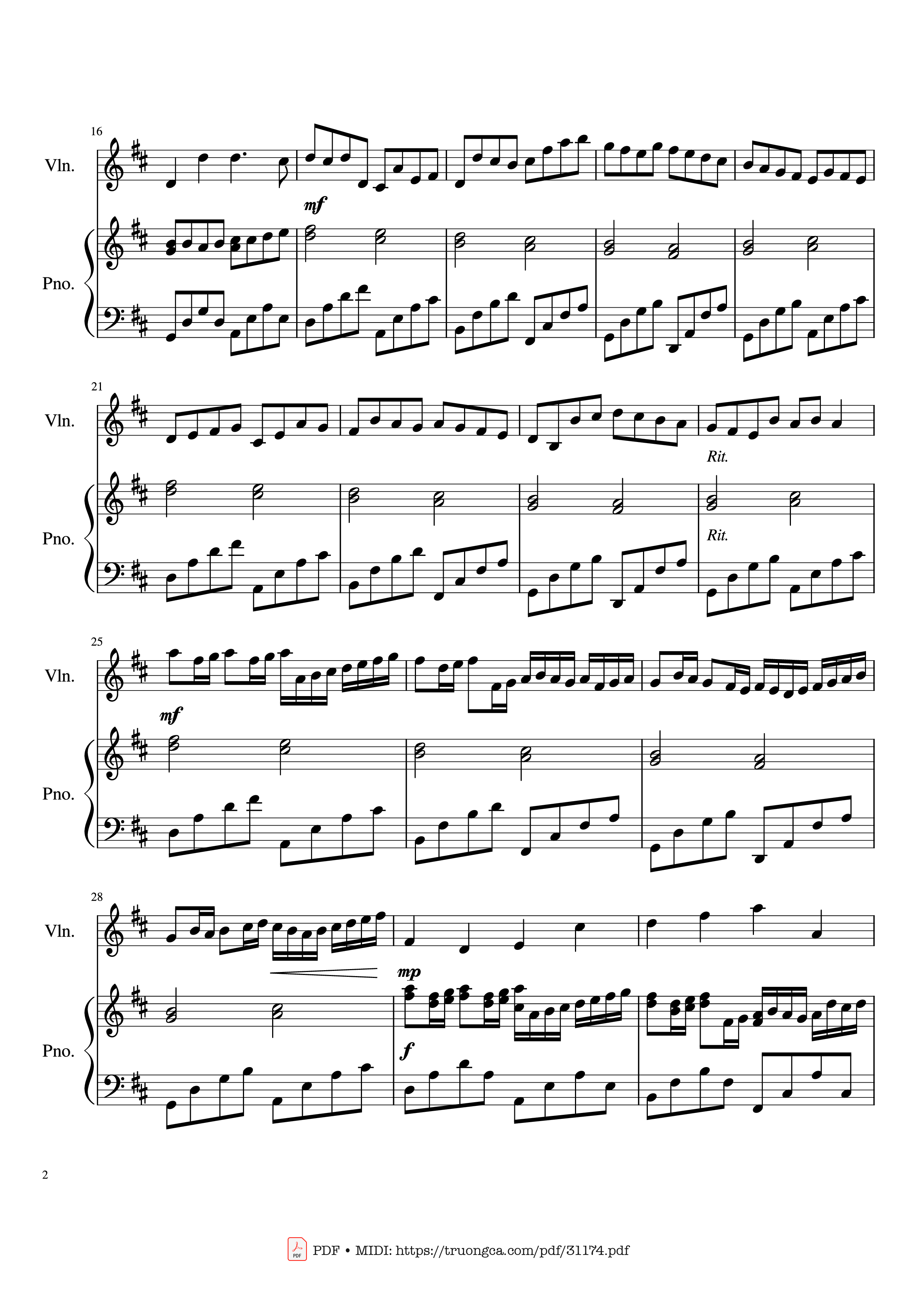 Trang 2 của Sheet nhạc PDF Piano bài hát Canon in D major Piano Violin - Pachelbel