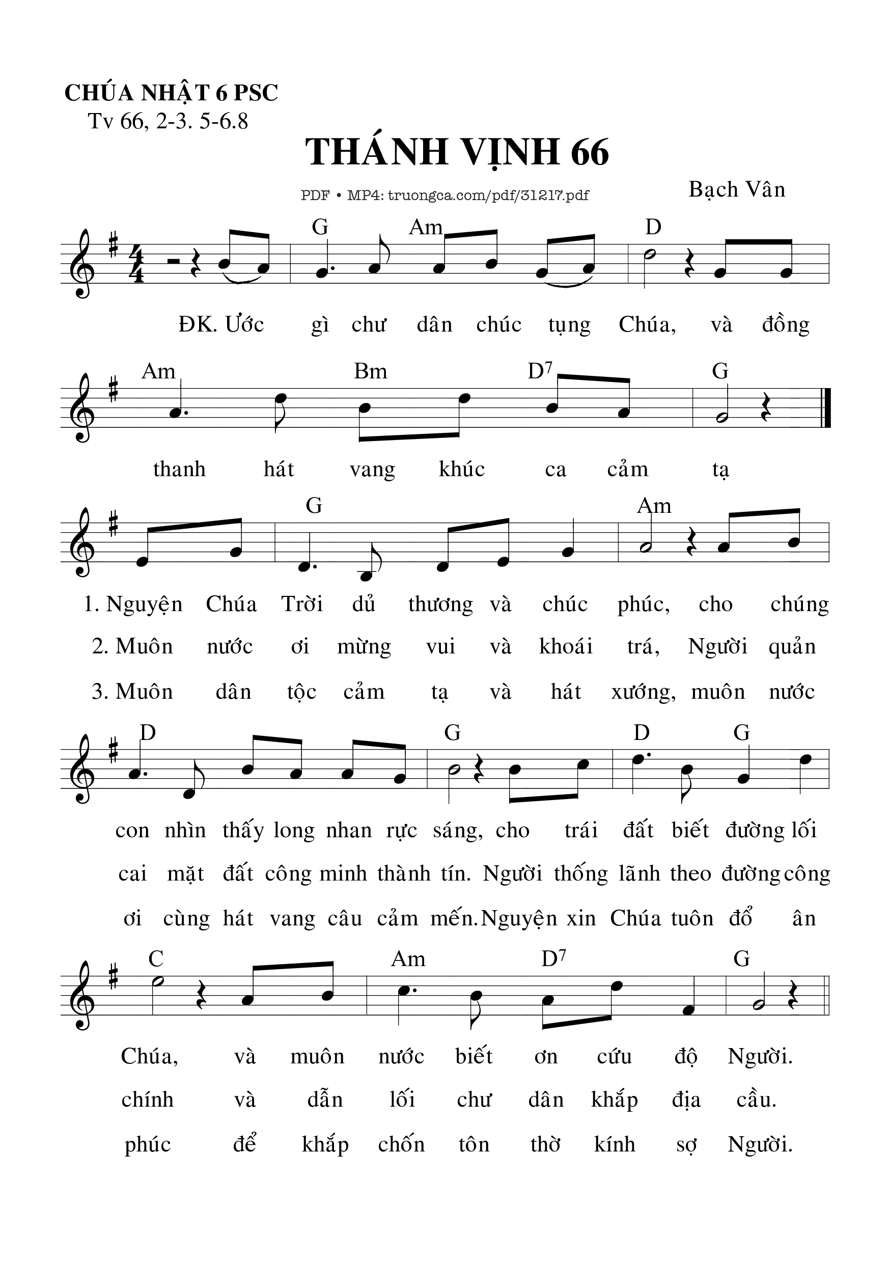 Sheet nhạc PDF bài Thánh Vịnh 66, Chúa Nhật 6C Phục Sinh