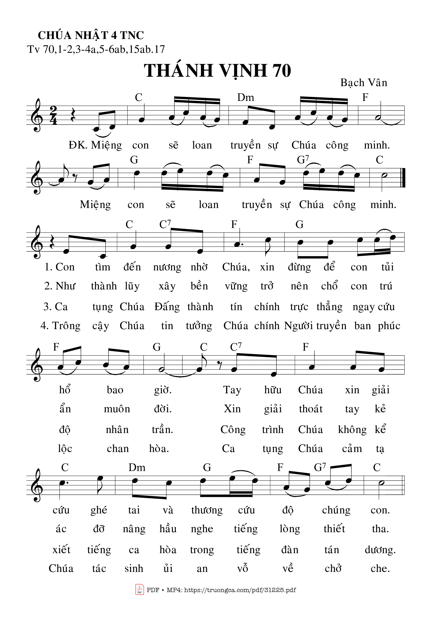 Sheet nhạc PDF bài Thánh Vịnh 70, Chúa Nhật 4C Thường Niên