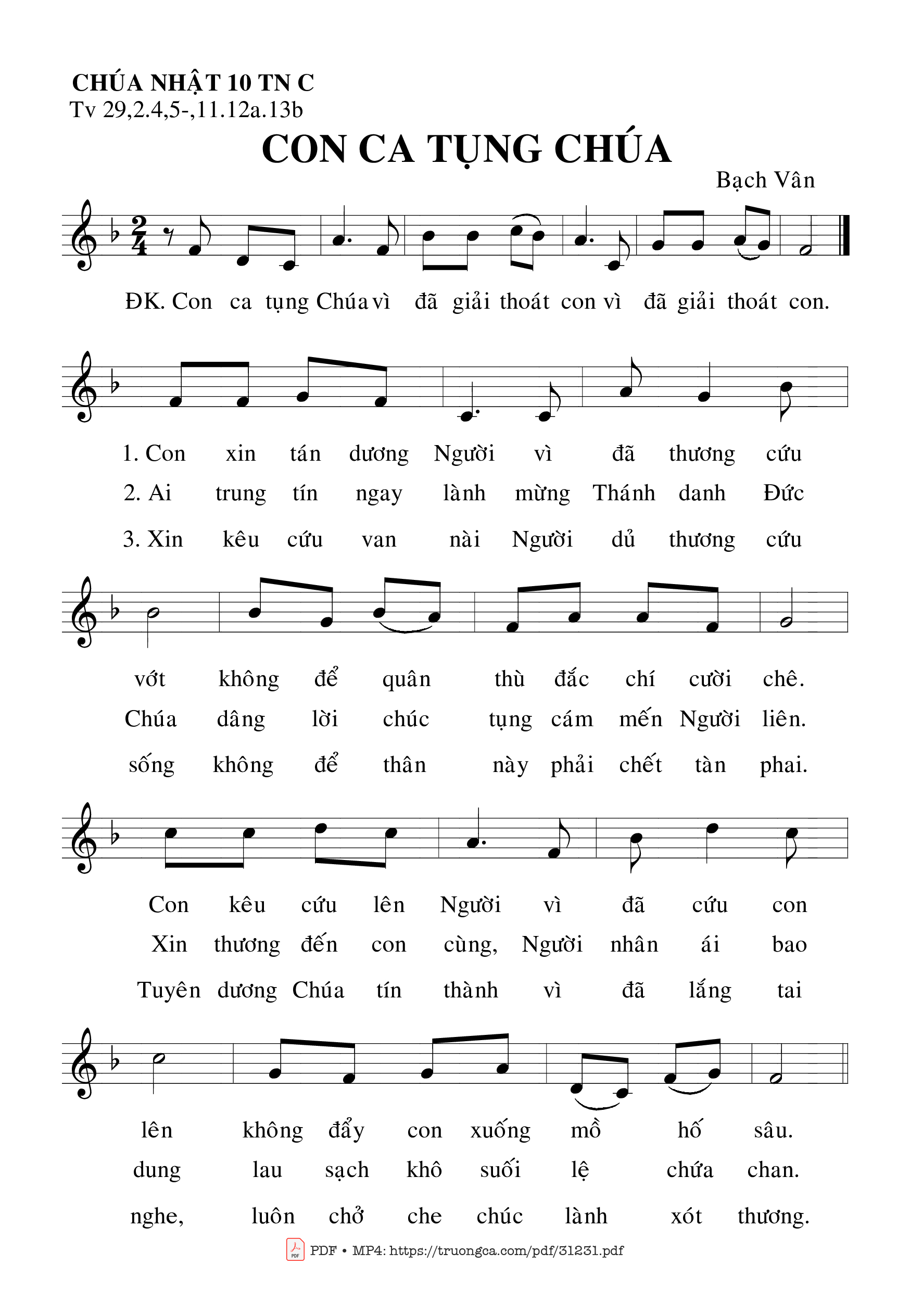 Sheet nhạc PDF bài Thánh Vịnh 29, Chúa Nhật 10C Thường Niên