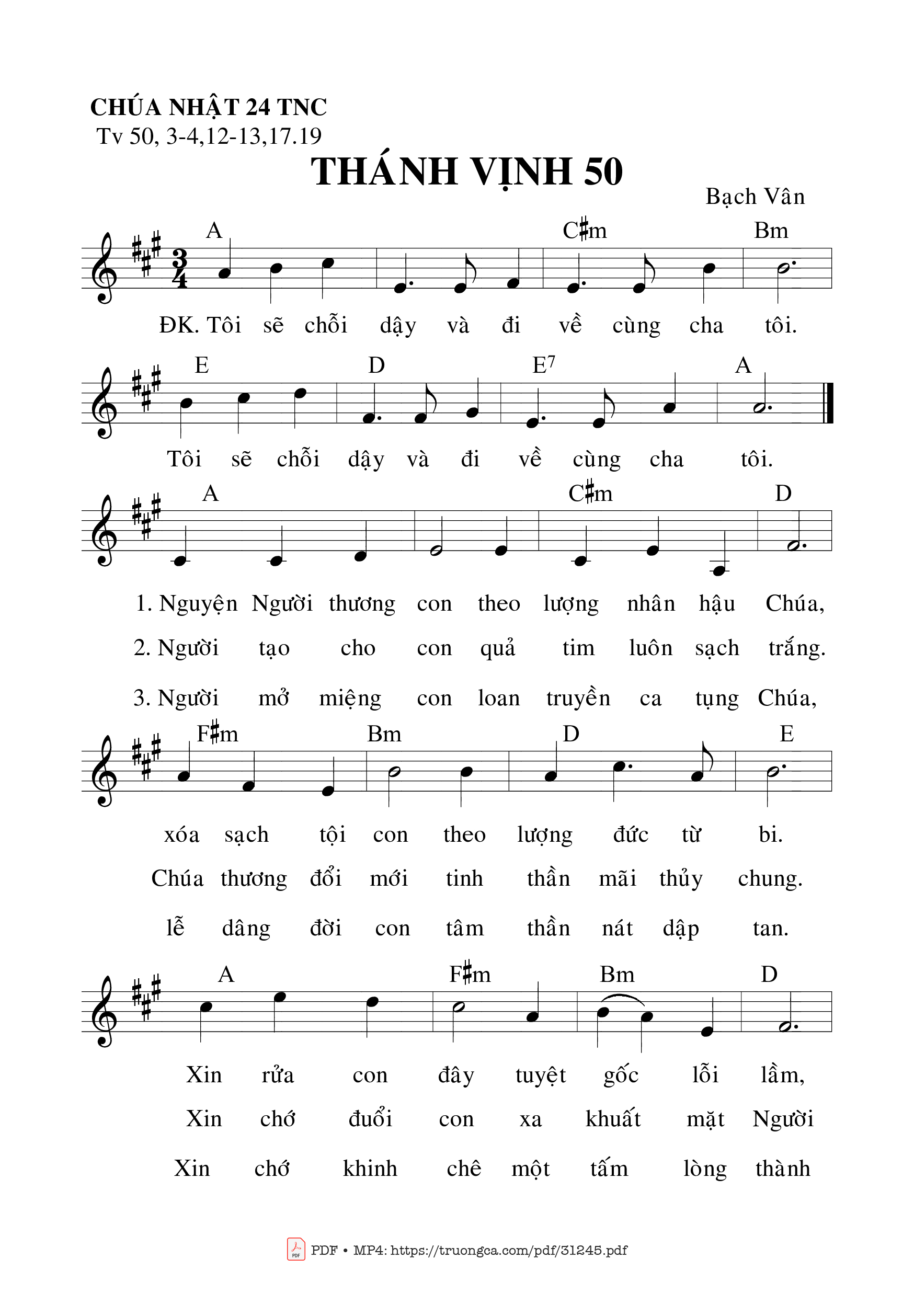 Sheet nhạc PDF bài Thánh Vịnh 50, Chúa Nhật 24C Thường Niên