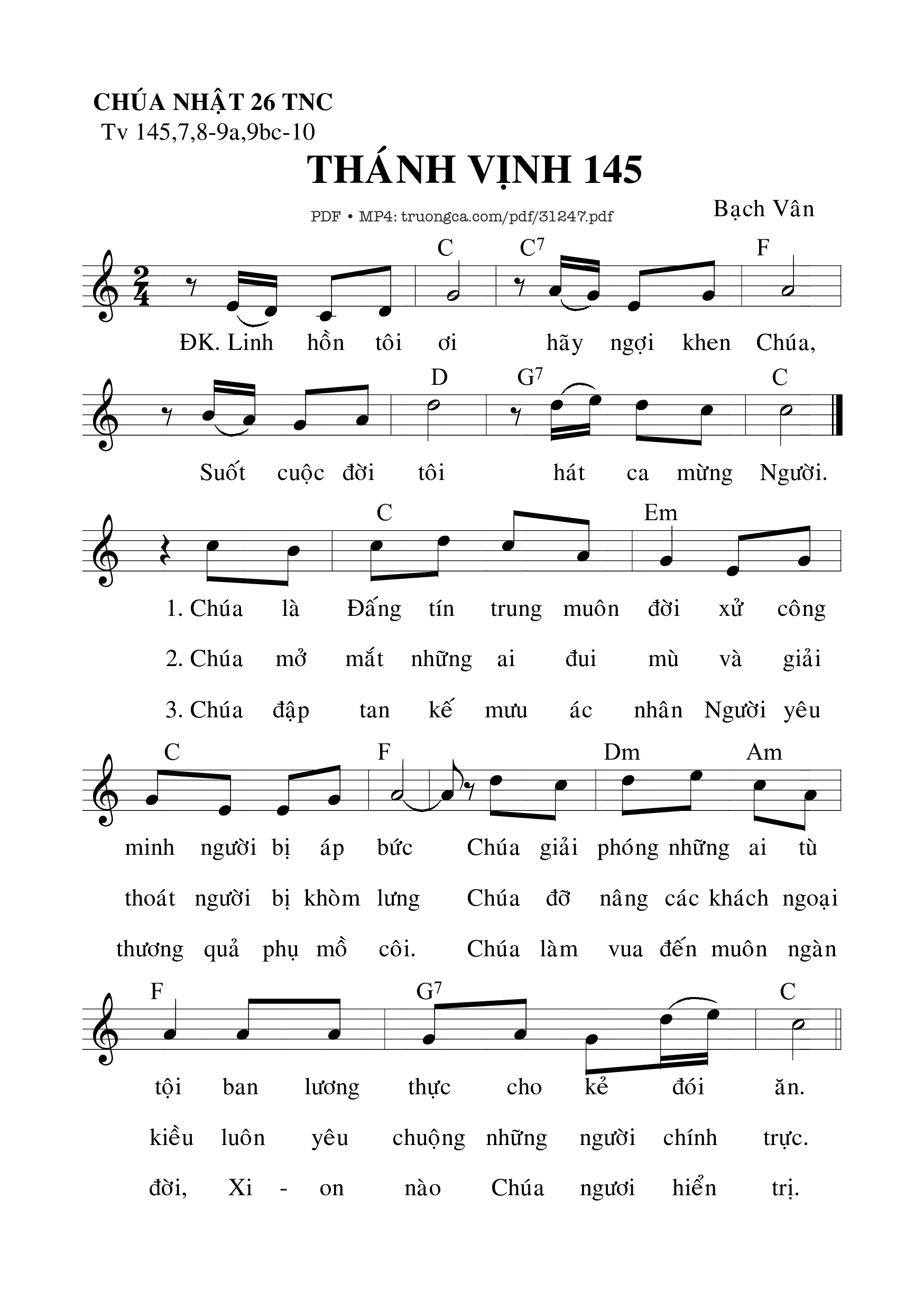 Sheet nhạc PDF bài Thánh Vịnh 145, Chúa Nhật 26C Tháng Ngày