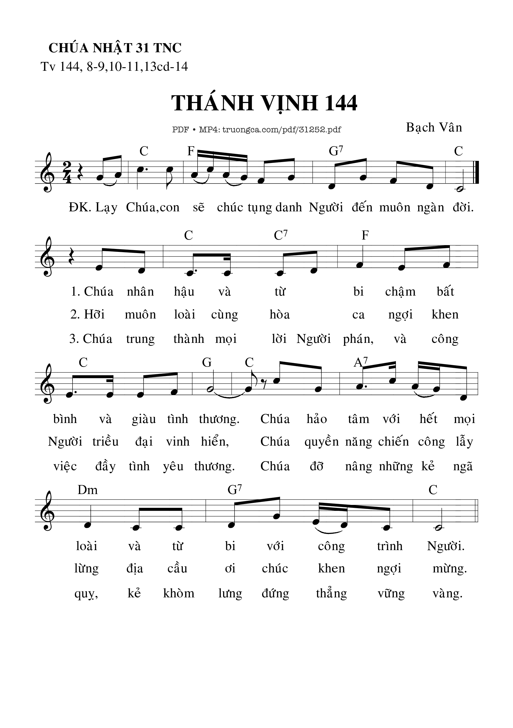 Sheet nhạc PDF bài Thánh Vịnh 144, Chúa Nhật 31C Thường Niên