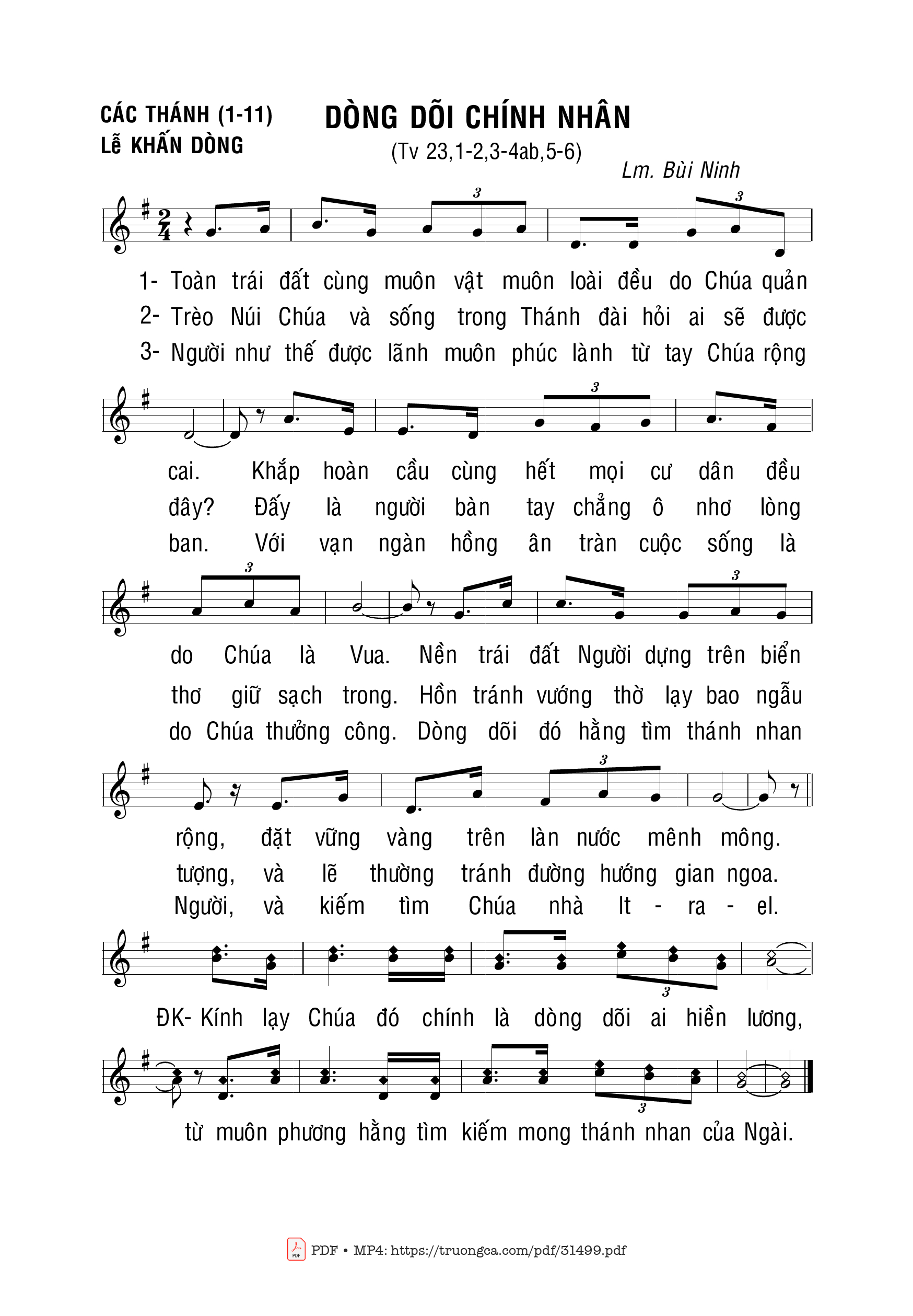 Sheet nhạc PDF bài Thánh Vịnh 23, Dòng Dõi Chính Nhân