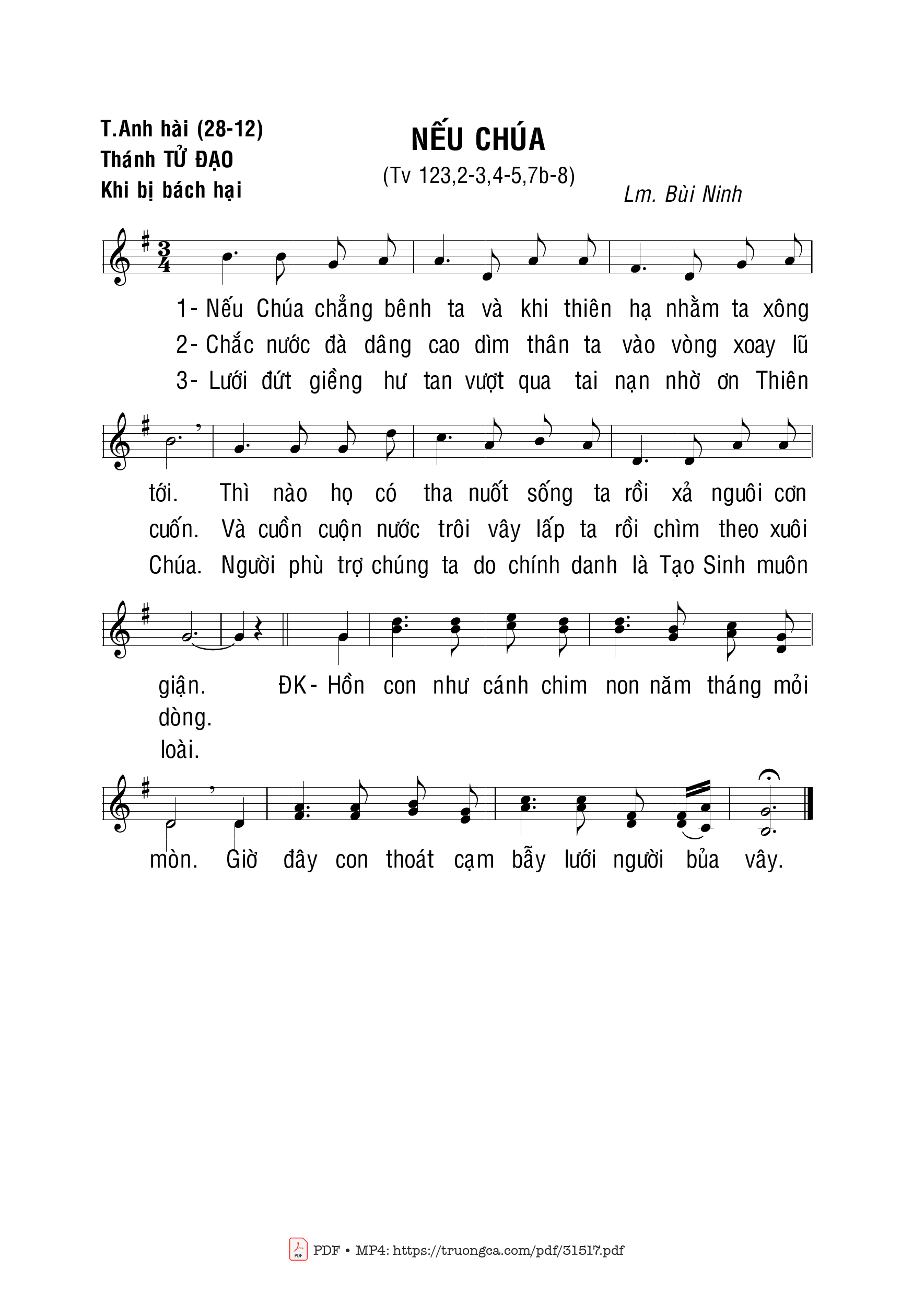 Trang 1 của Sheet nhạc PDF bài hát Thánh Vịnh 123, Nếu Chúa - Bùi Ninh