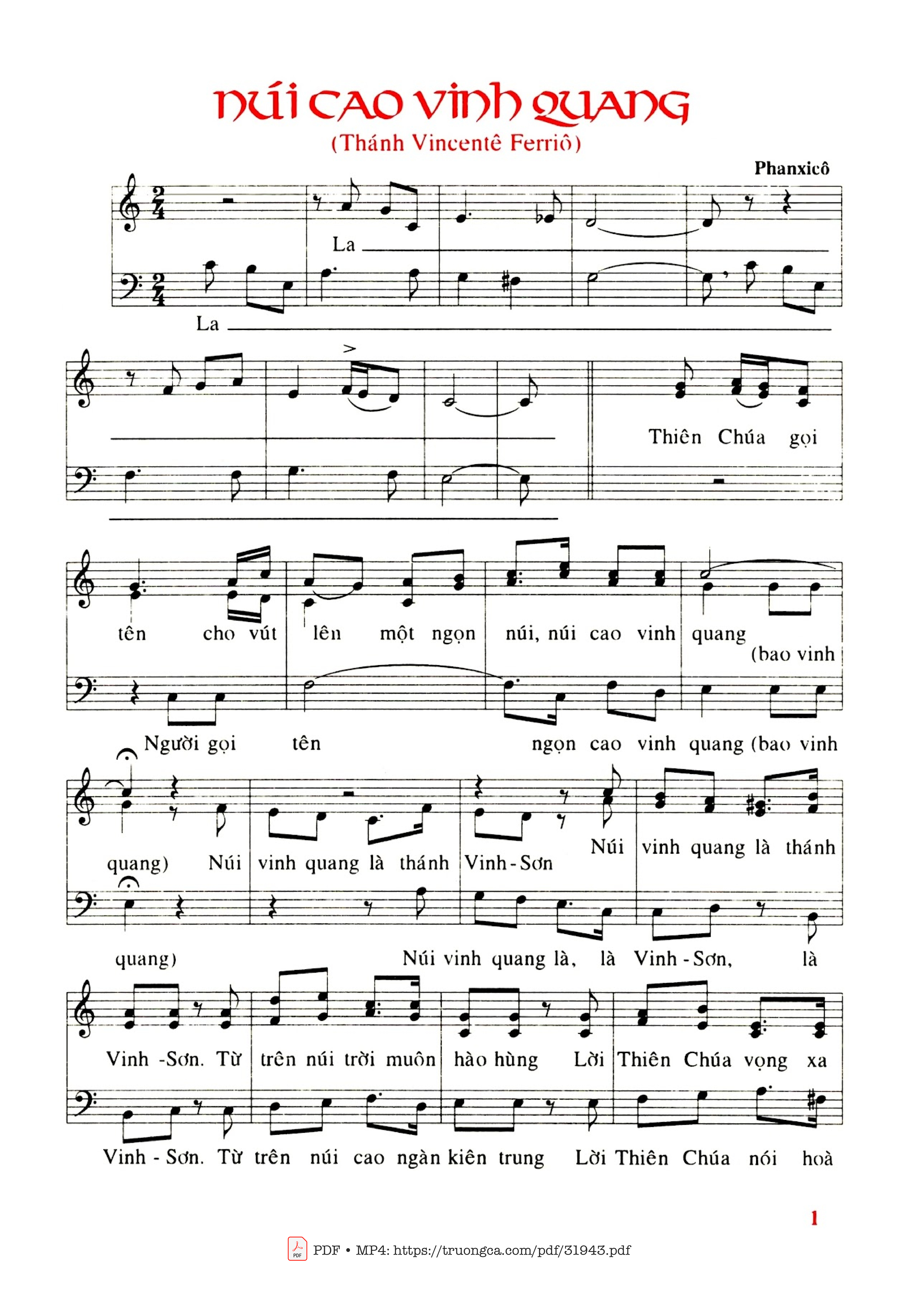 Sheet nhạc PDF bài Núi Cao Vinh Quang