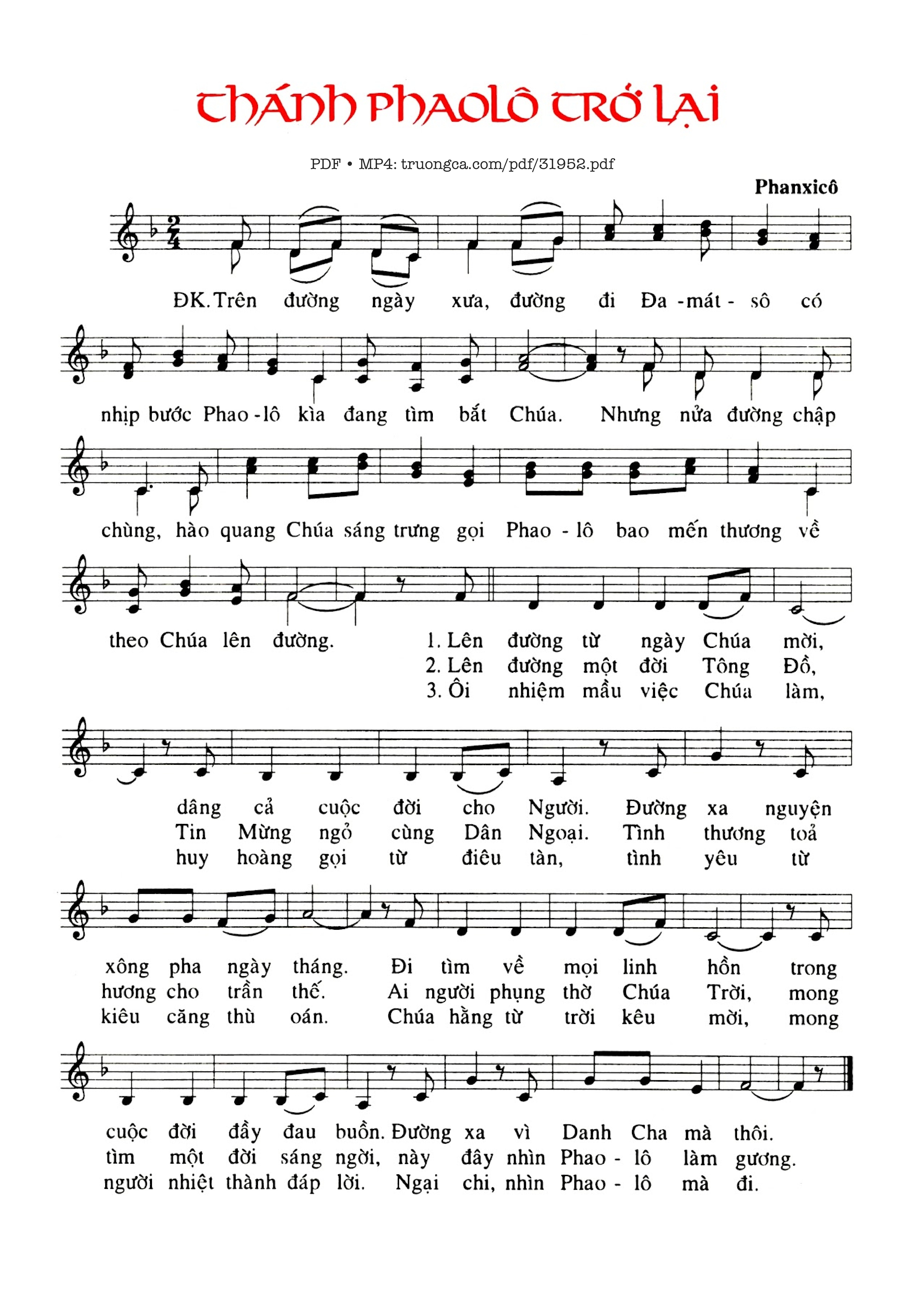 Sheet nhạc PDF bài Thánh Phanxicô Trở Lại