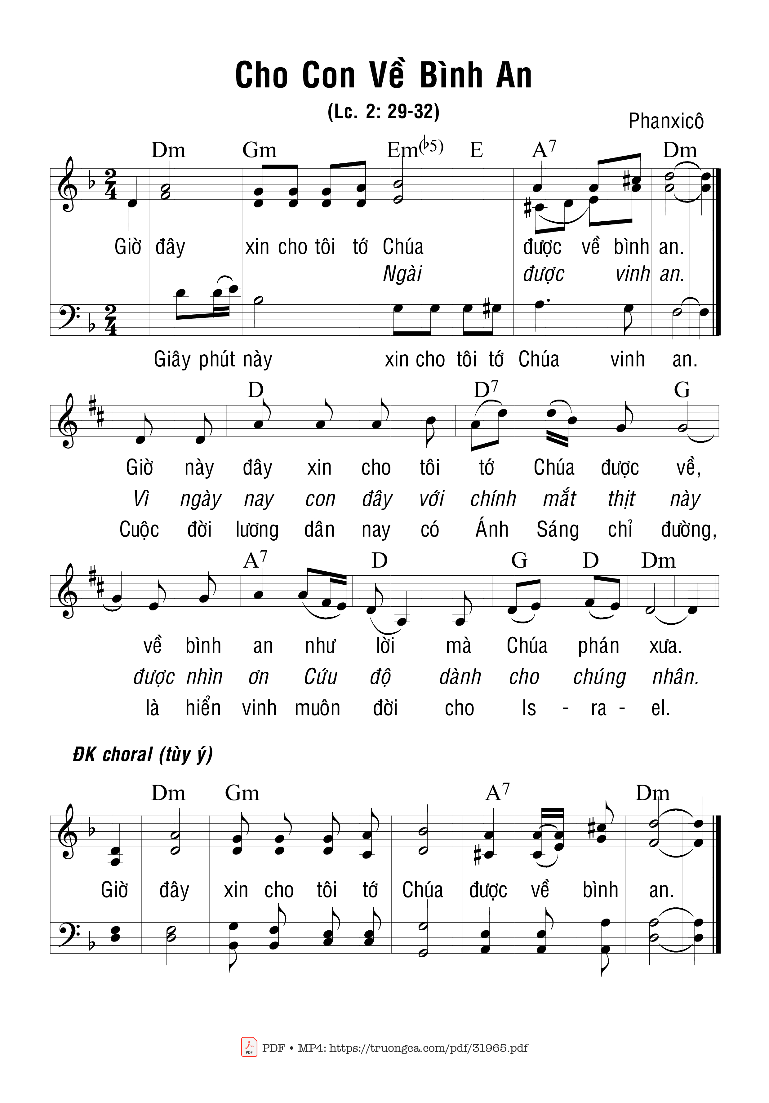 Sheet nhạc PDF bài Cho Con Về Bình An