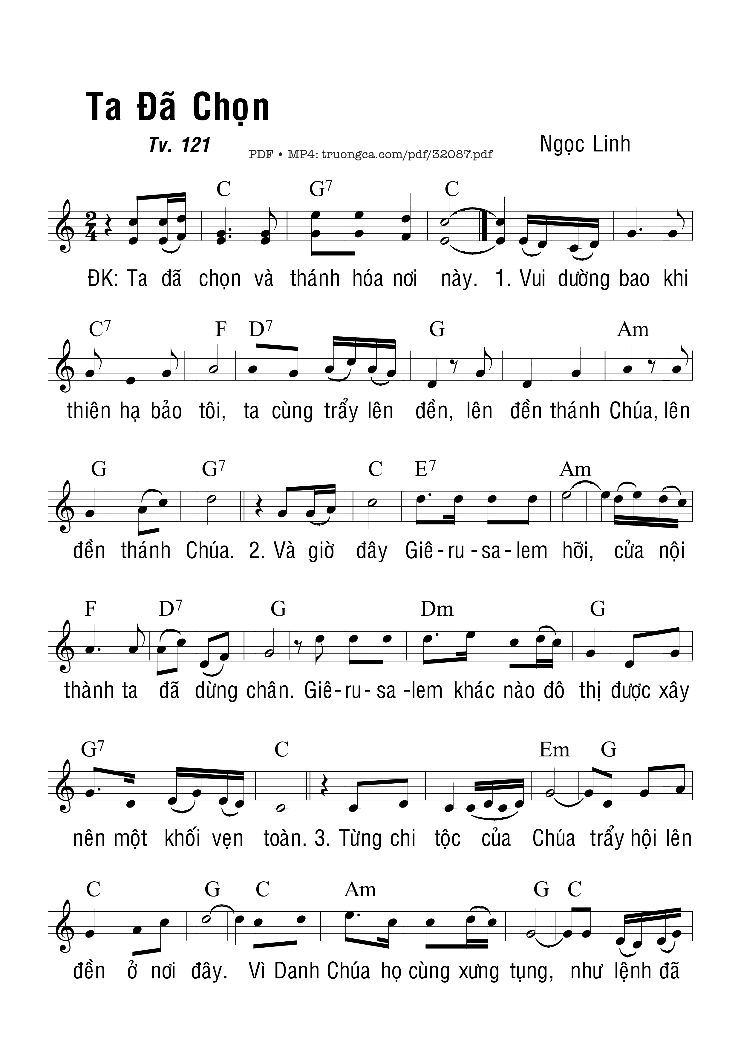 Sheet nhạc PDF bài Thánh Vịnh 121, Ta Đã Chọn