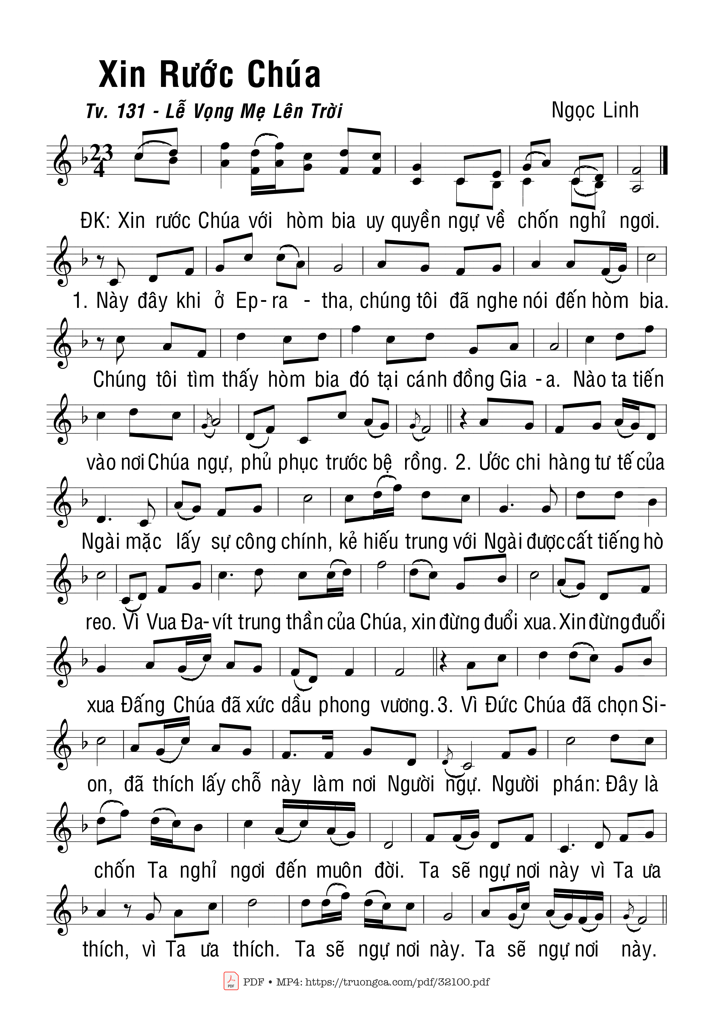 Sheet nhạc PDF bài Thánh Vịnh 131, Xin Rước Chúa