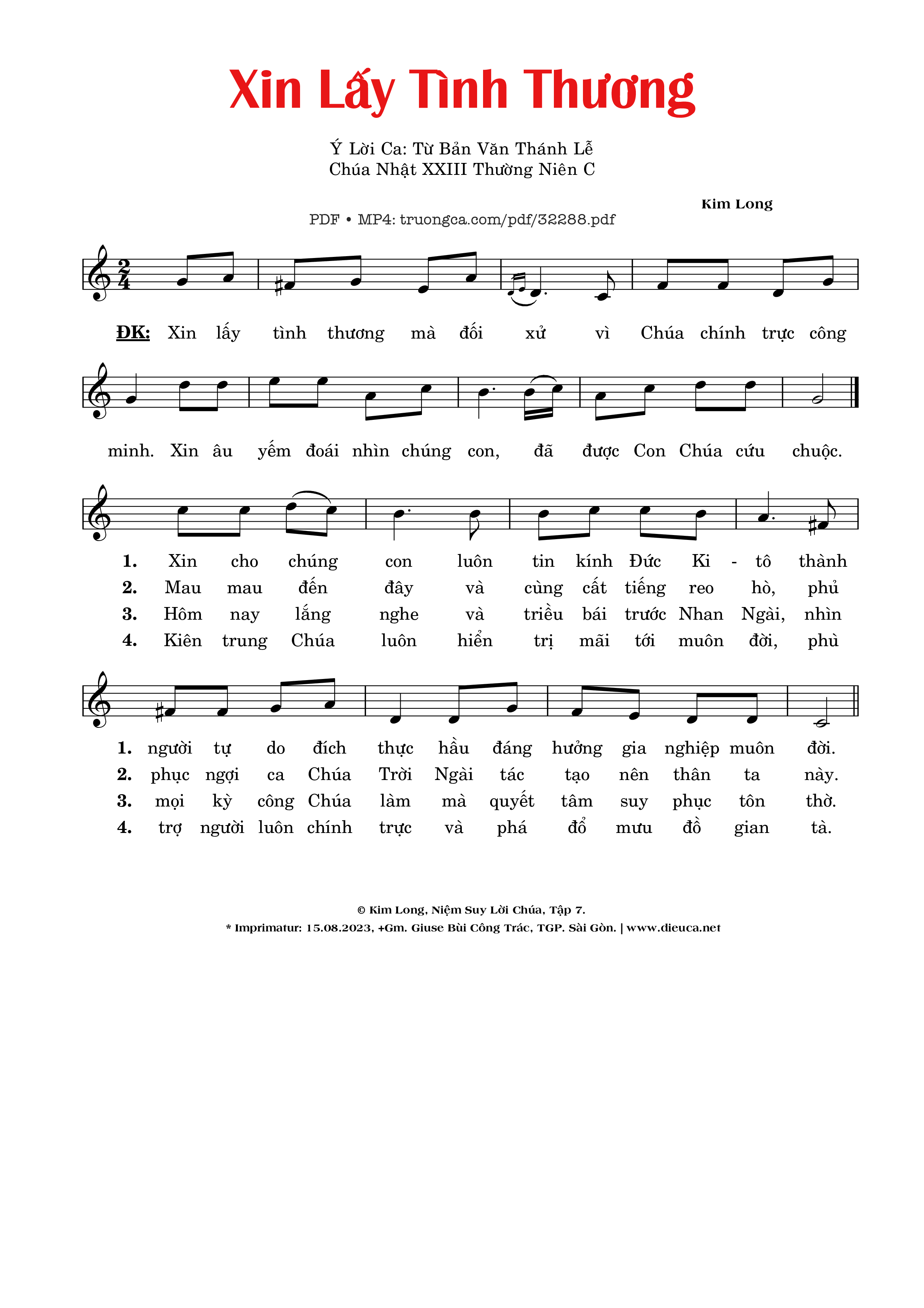 Sheet nhạc PDF bài Xin Lấy Tình Thương
