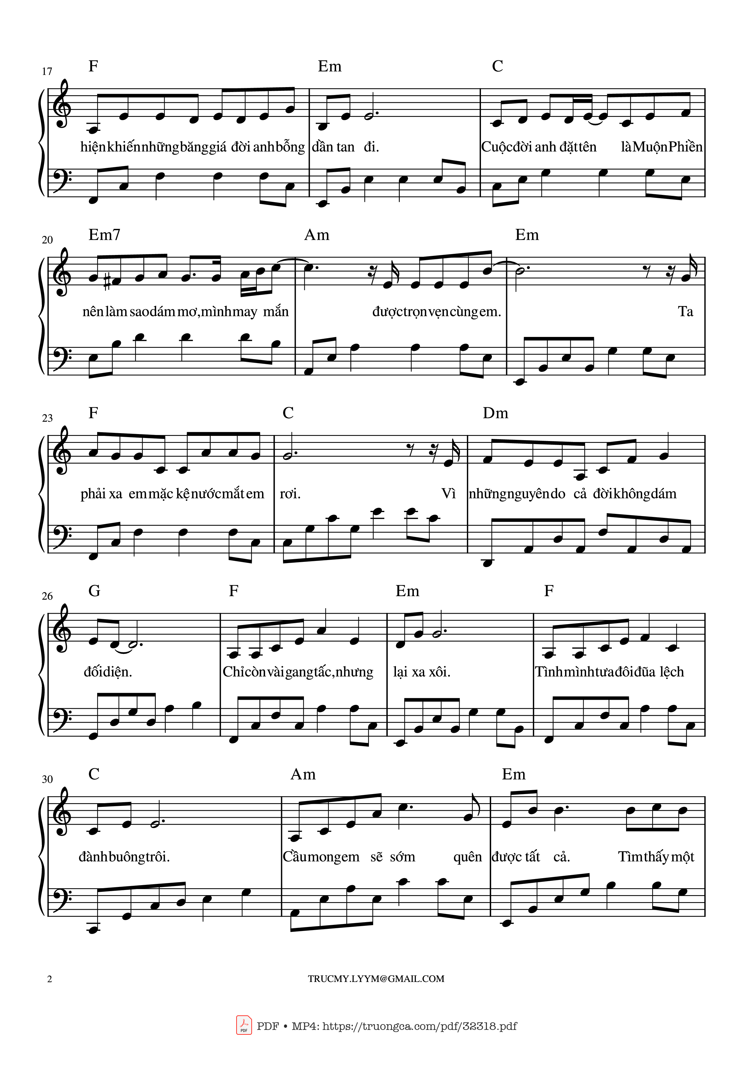 Trang 2 của Sheet nhạc PDF Piano bài hát Một bước yêu, vạn dặm đau Piano - Mr. Siro