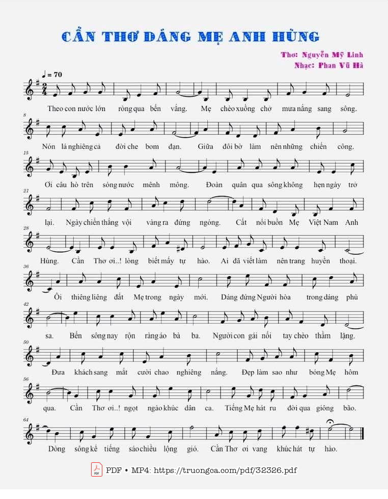 Sheet nhạc PDF bài Cần Thơ dáng mẹ anh hùng