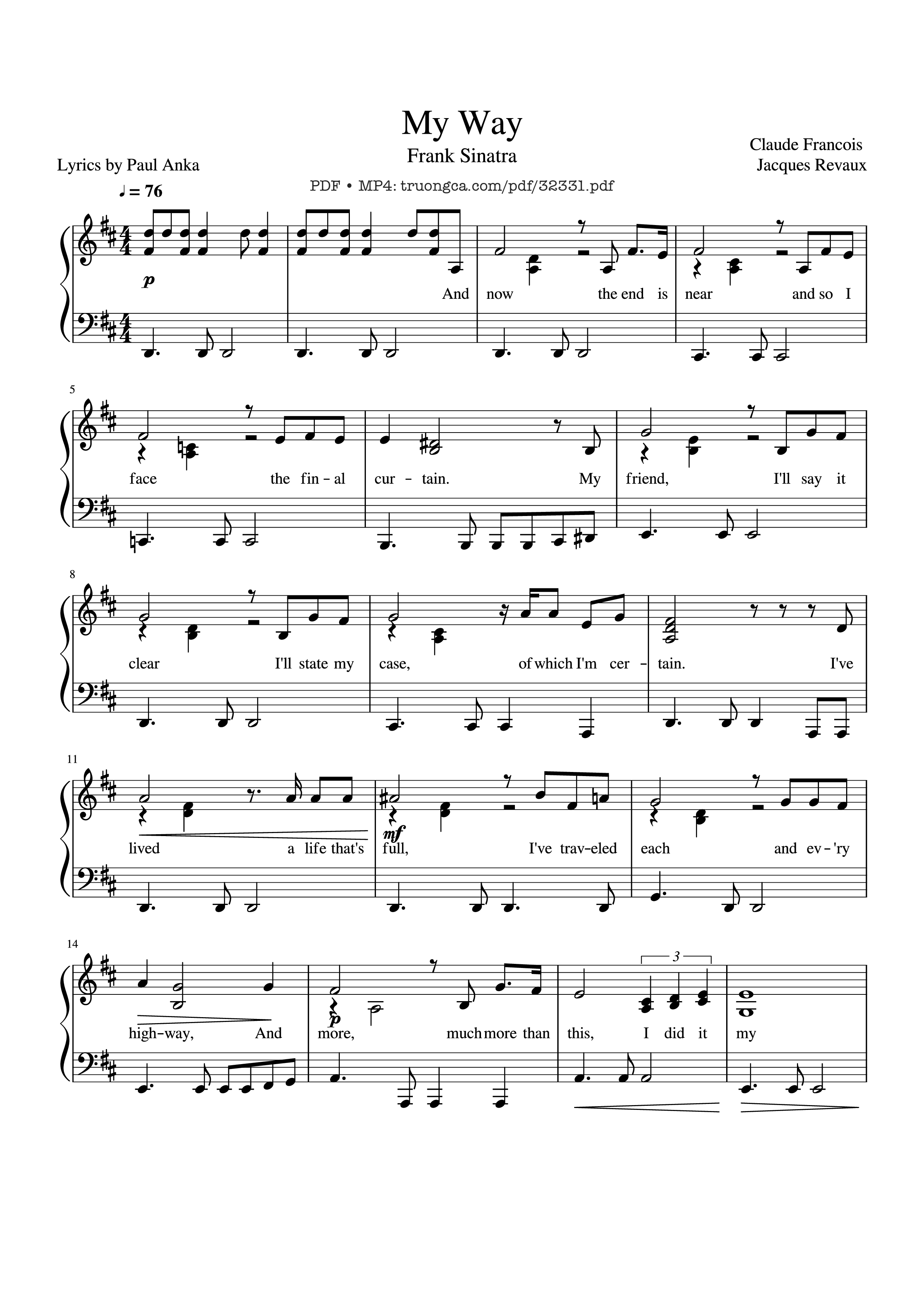 Sheet nhạc PDF bài My Way Piano - Frank Sinatra