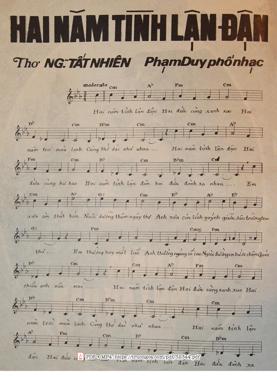 Sheet nhạc PDF bài Hai Năm Tình Lận Đận