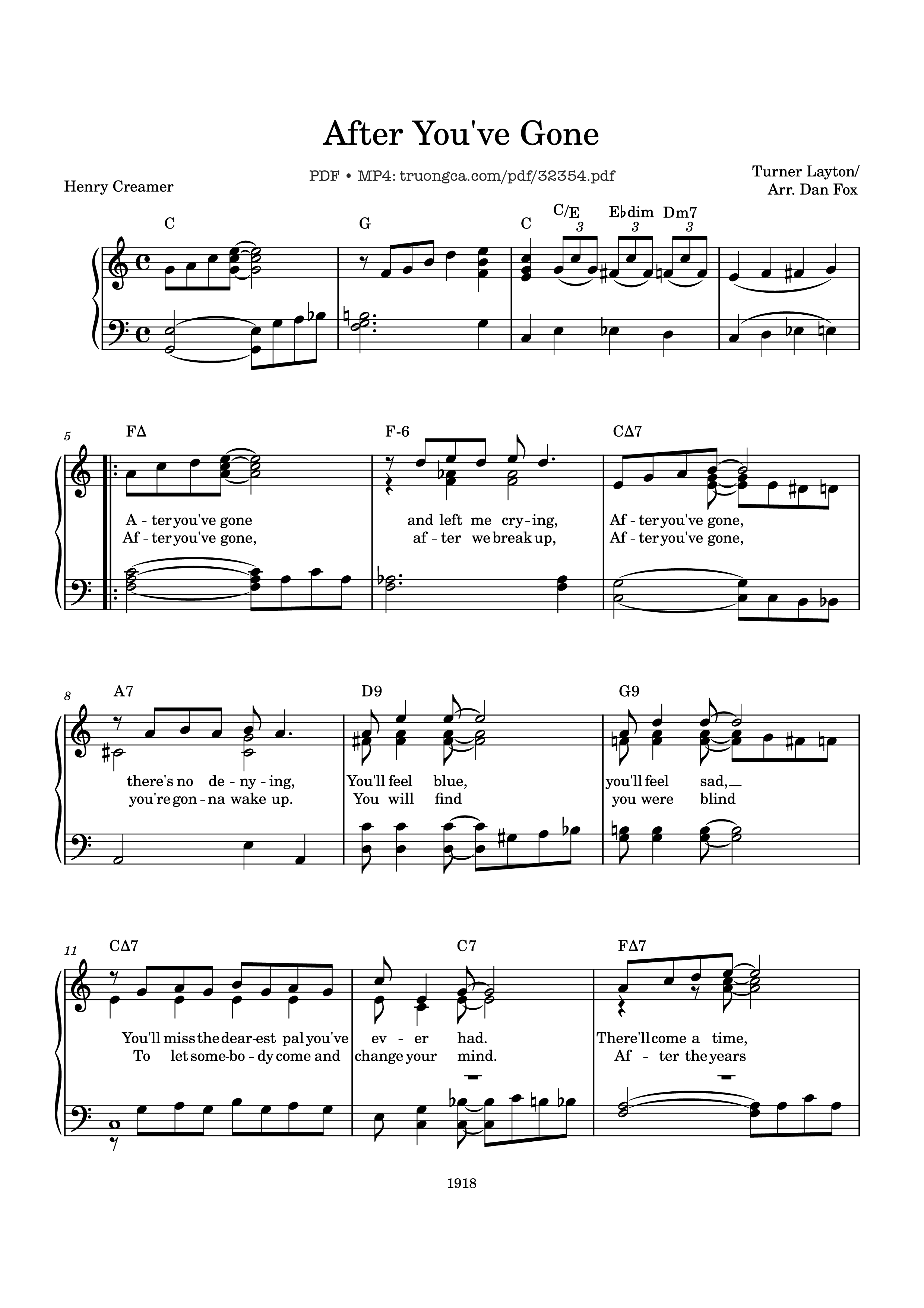Sheet nhạc PDF bài After You've Gone Piano