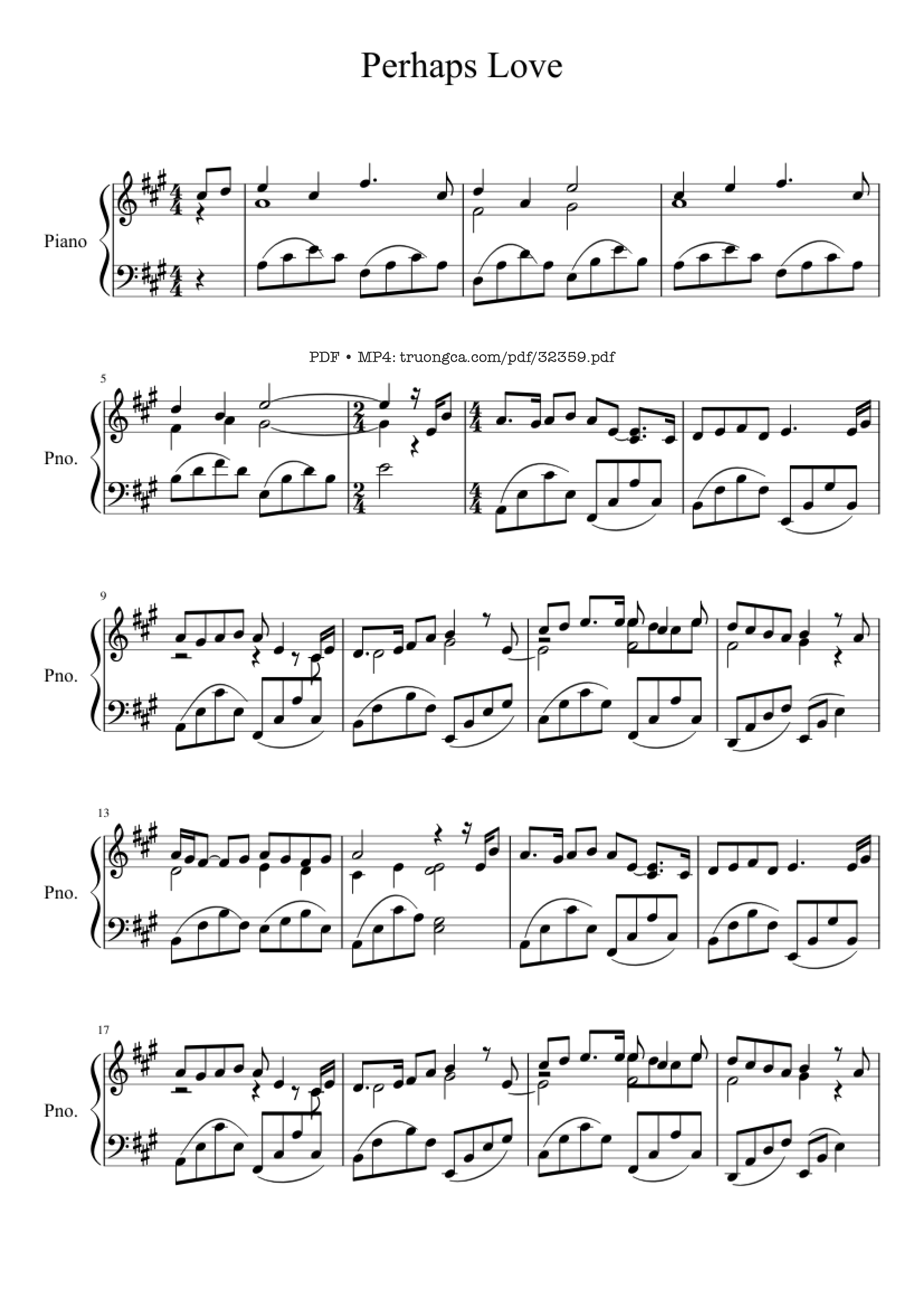 Sheet nhạc PDF bài Perhaps Love Piano