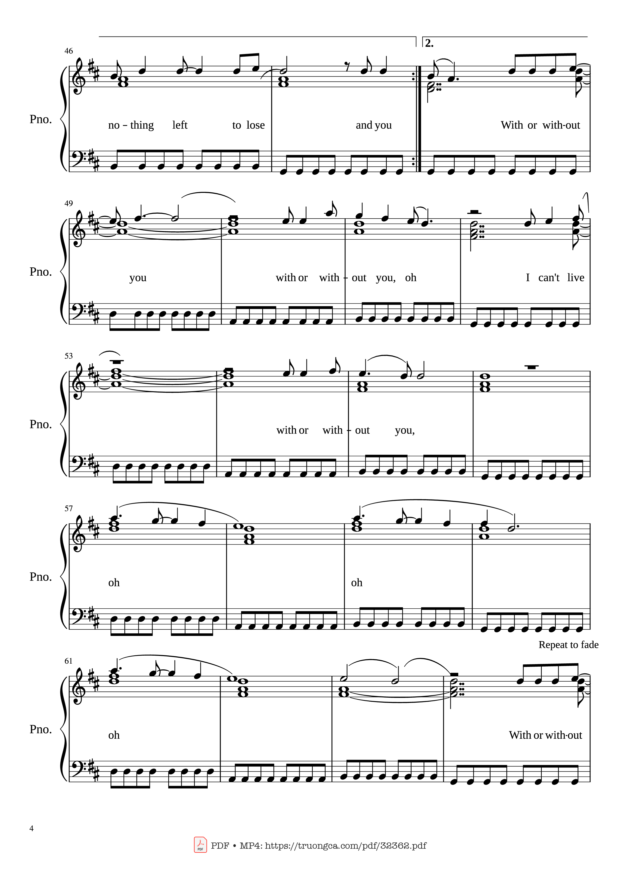 Trang 4 của Sheet nhạc PDF Piano bài hát With or Without You Piano - U2