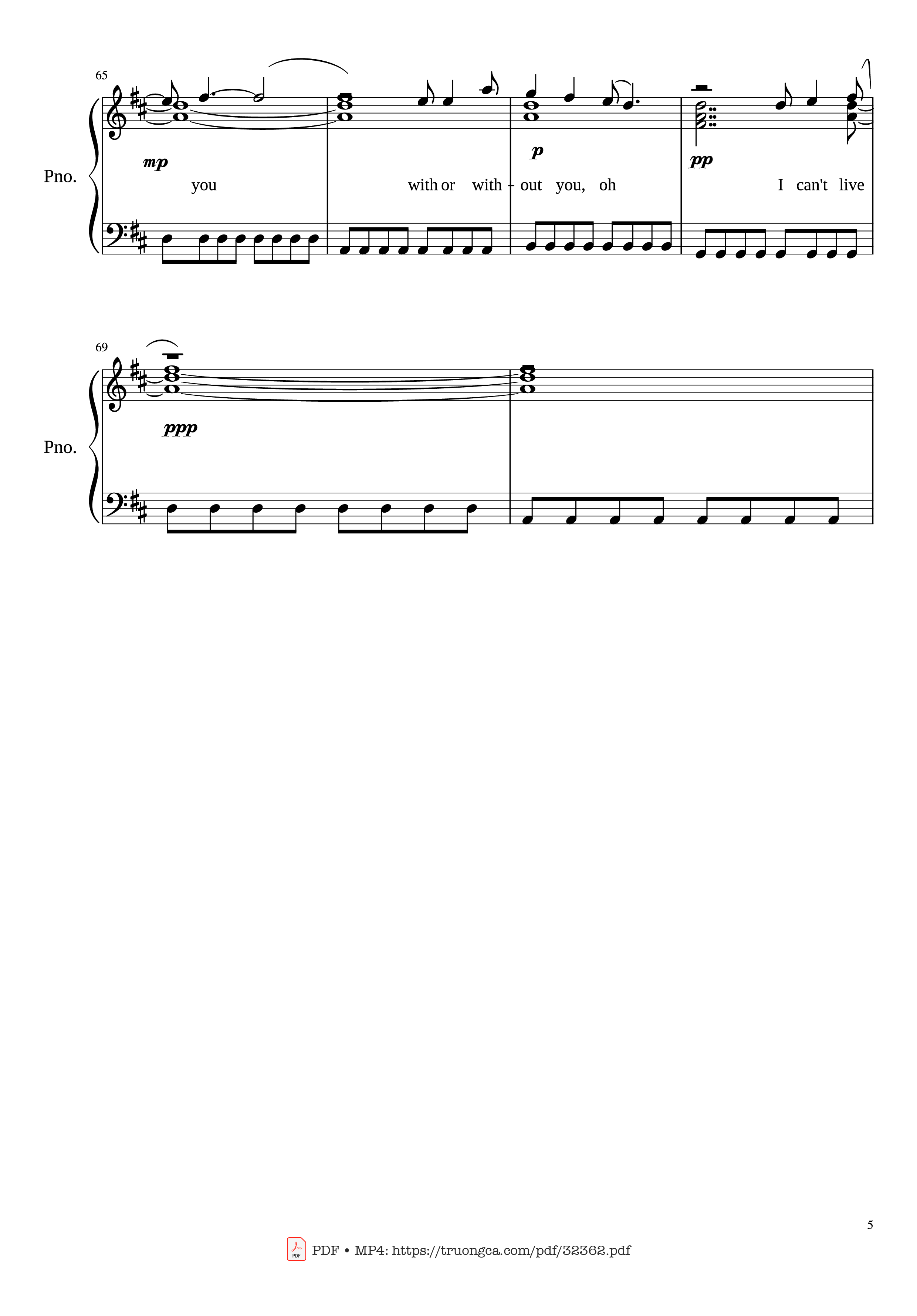 Trang 5 của Sheet nhạc PDF Piano bài hát With or Without You Piano - U2